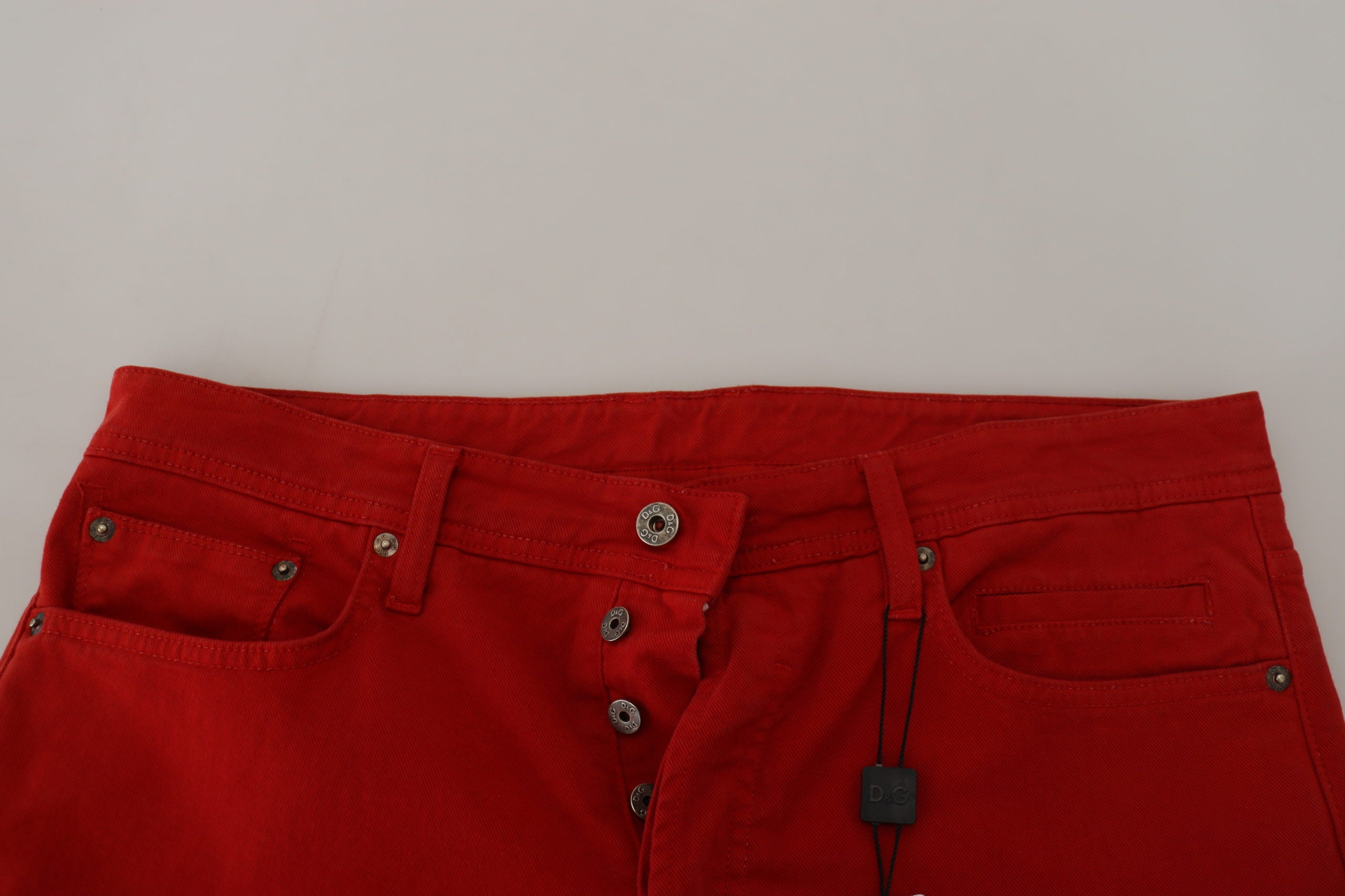 Dolce & Gabbana Red Cotton Straight Fit Men's Denim Jeans-4