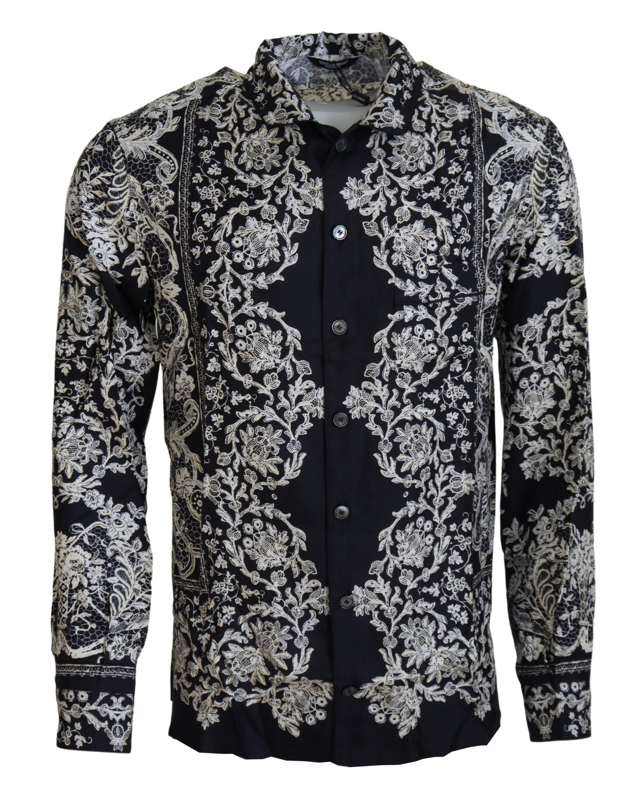 Dolce & Gabbana Blaues Seidenblumen Barock Satin Freizeithemd-1