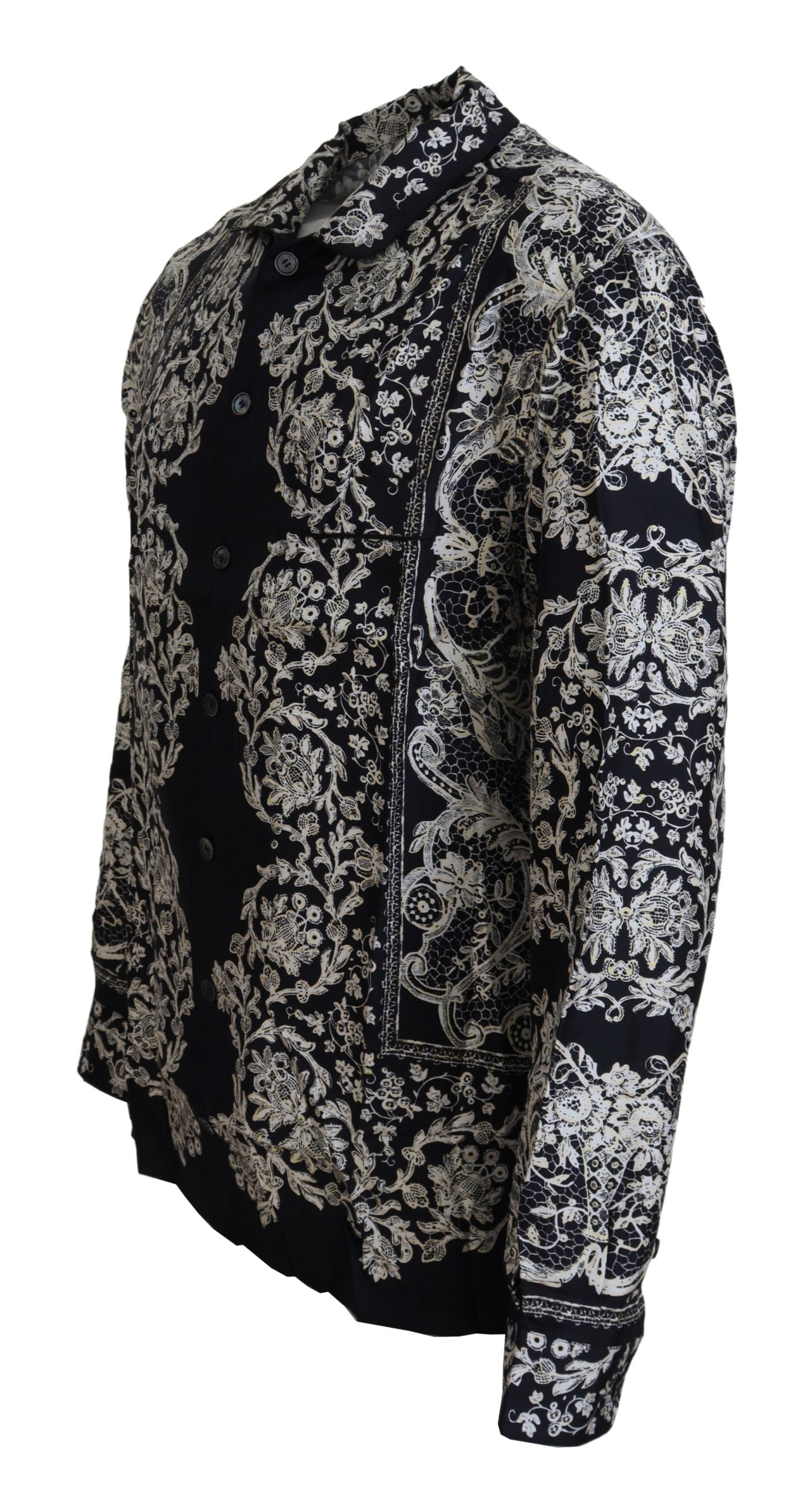 Dolce & Gabbana Blaues Seidenblumen Barock Satin Freizeithemd-2