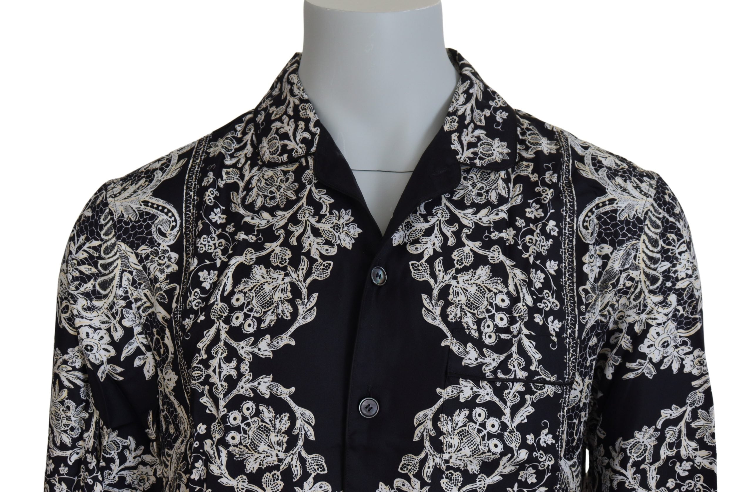 Dolce & Gabbana Blaues Seidenblumen Barock Satin Freizeithemd-4
