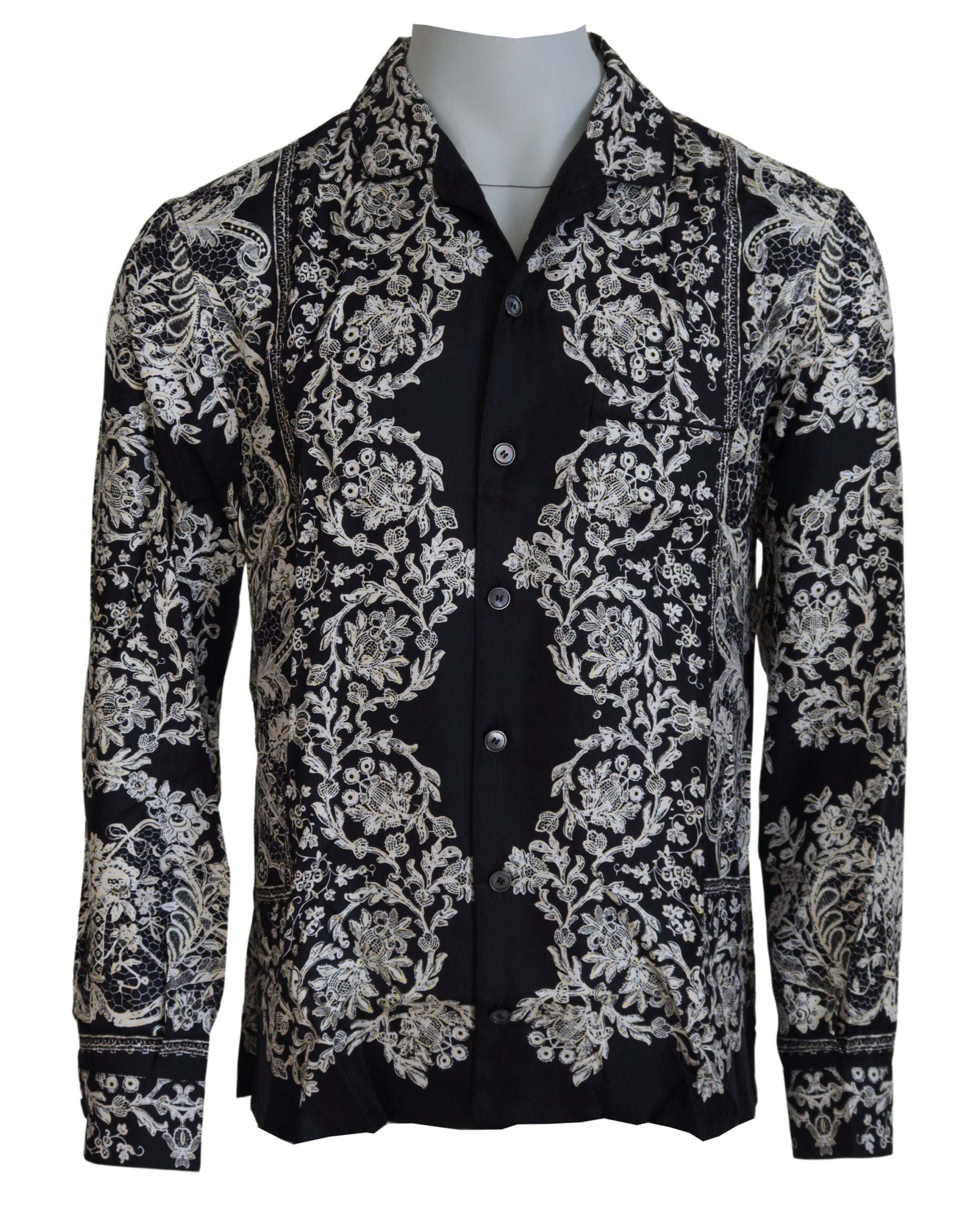 Dolce & Gabbana Blaues Seidenblumen Barock Satin Freizeithemd-5