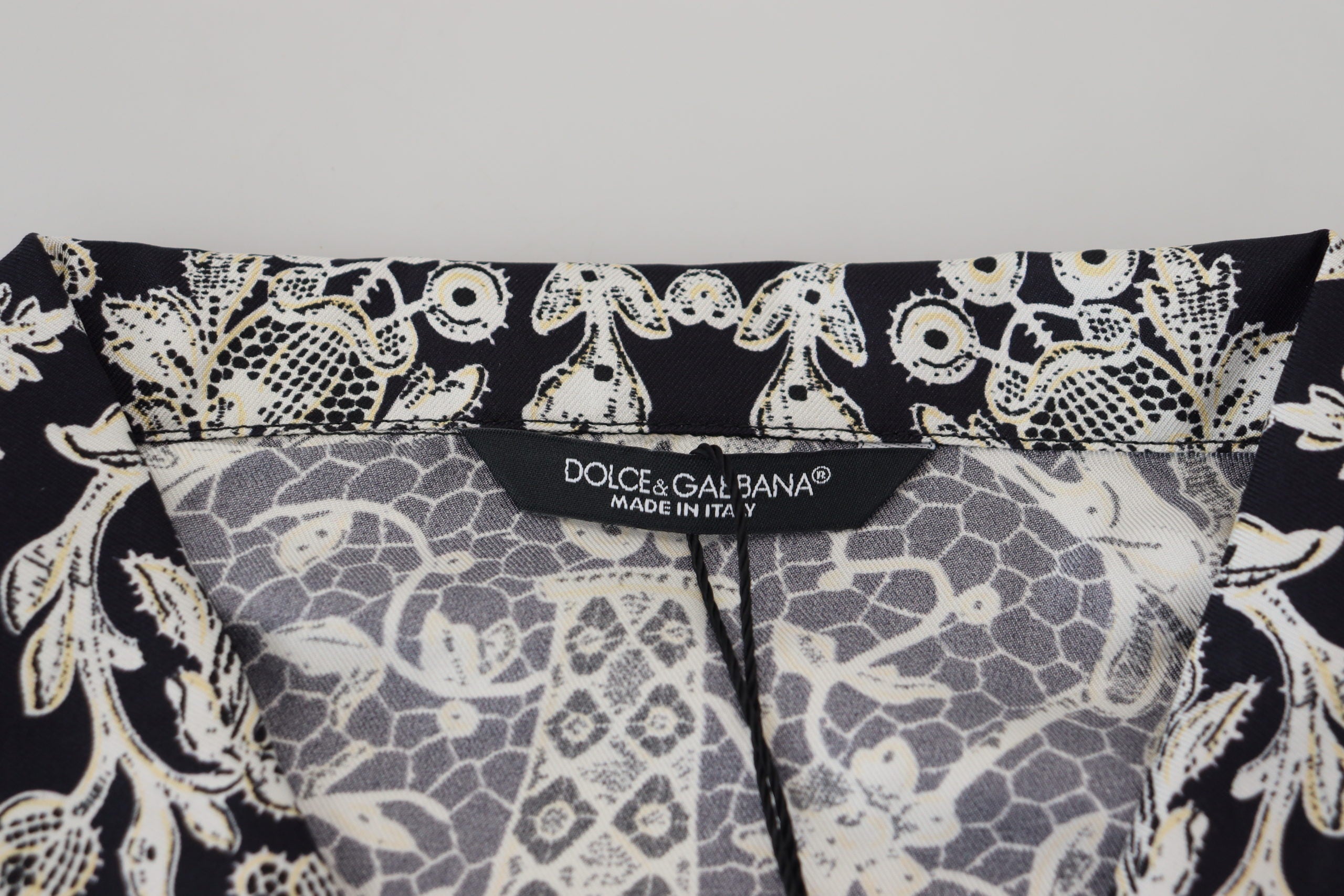 Dolce & Gabbana Blaues Seidenblumen Barock Satin Freizeithemd-6