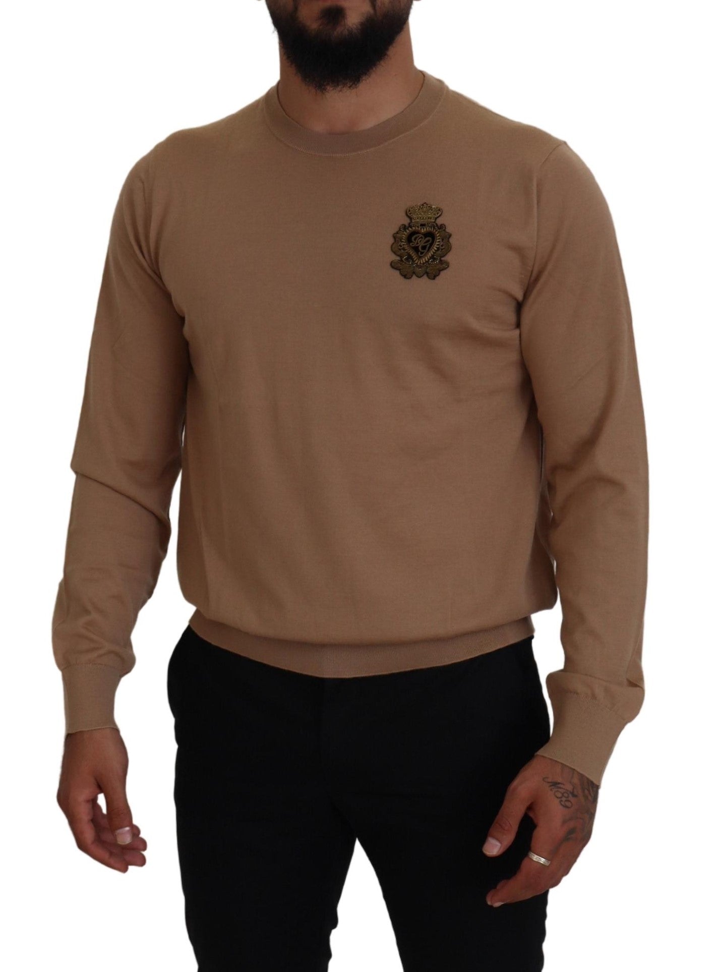 Dolce & Gabbana Beigefarbener Kaschmir-Kronen-Logo-Pullover-1