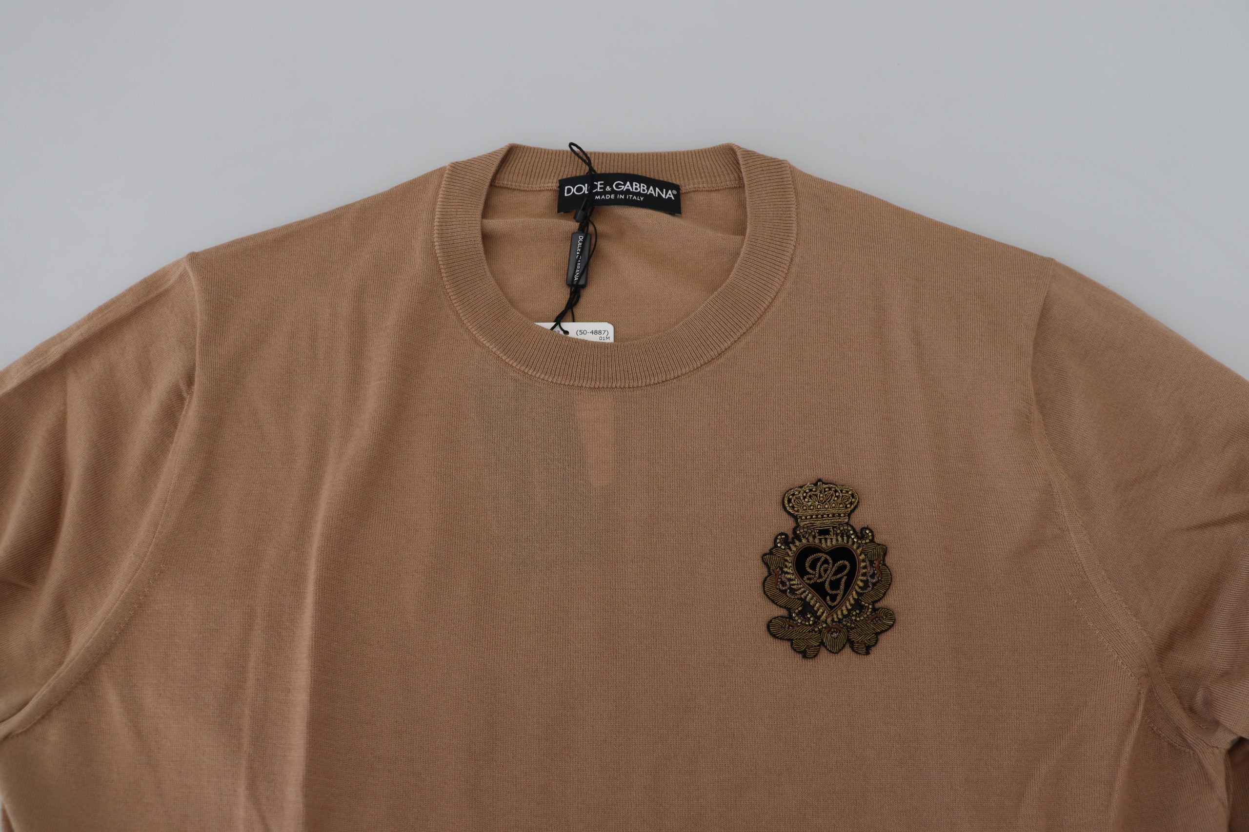 Dolce & Gabbana Beigefarbener Kaschmir-Kronen-Logo-Pullover-7