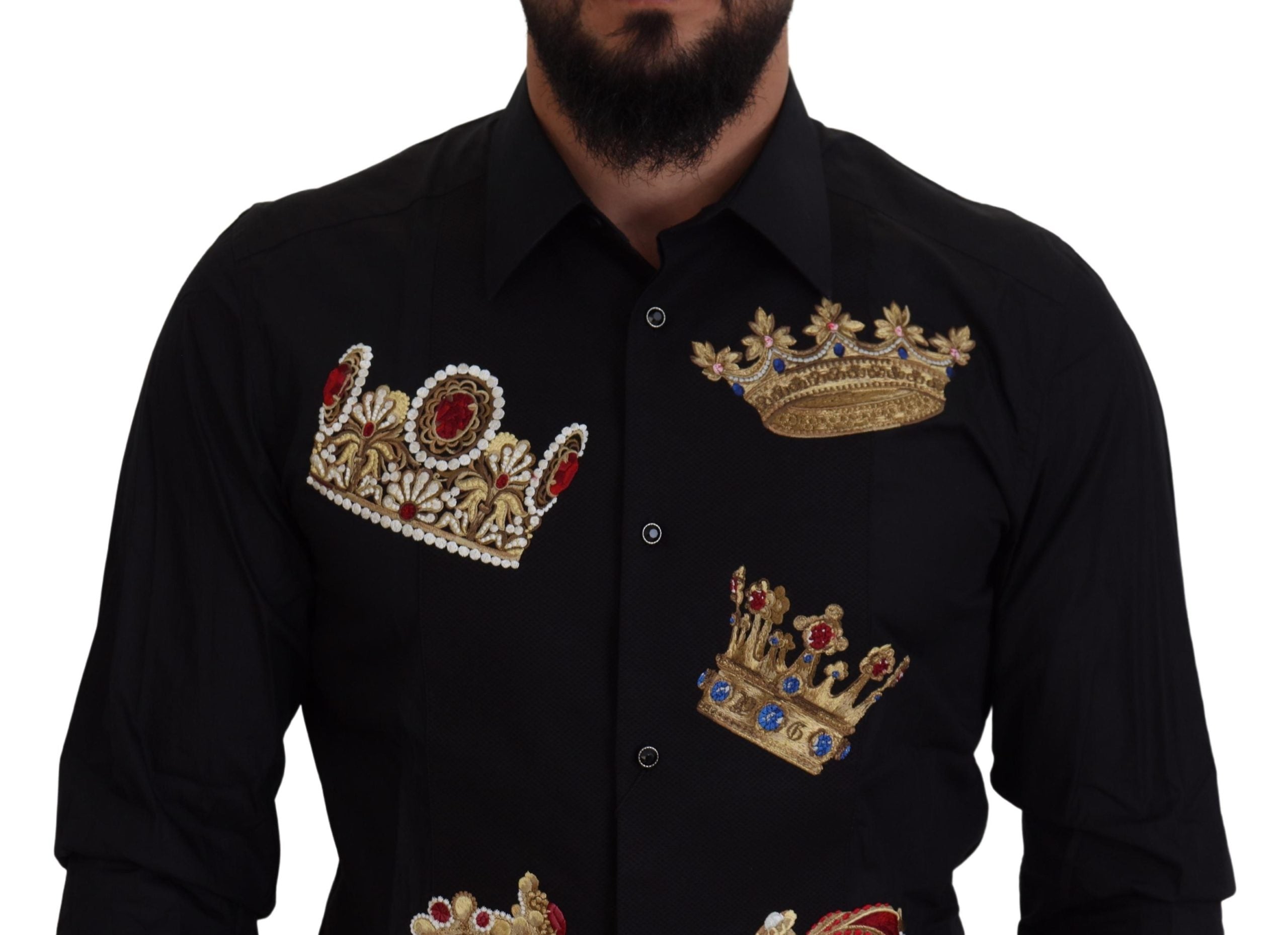 Camisa formal de vestir ajustada con corona negra y dorada de Dolce & Gabbana-3