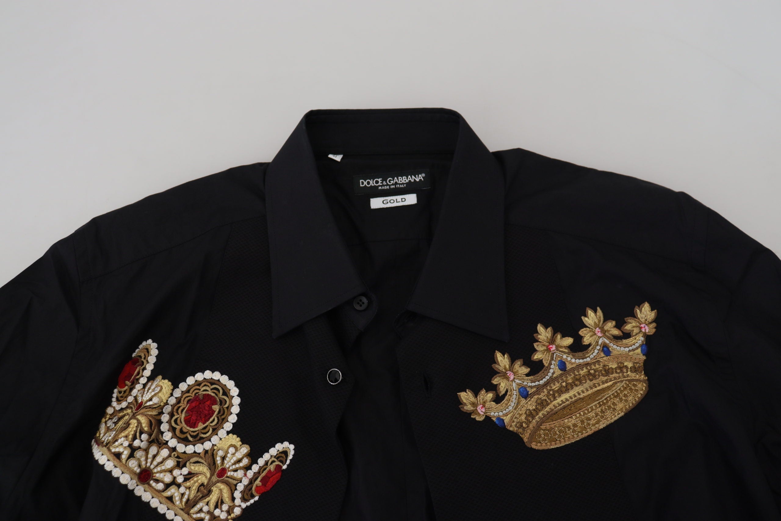 Camisa formal de vestir ajustada con corona negra y dorada de Dolce & Gabbana-6