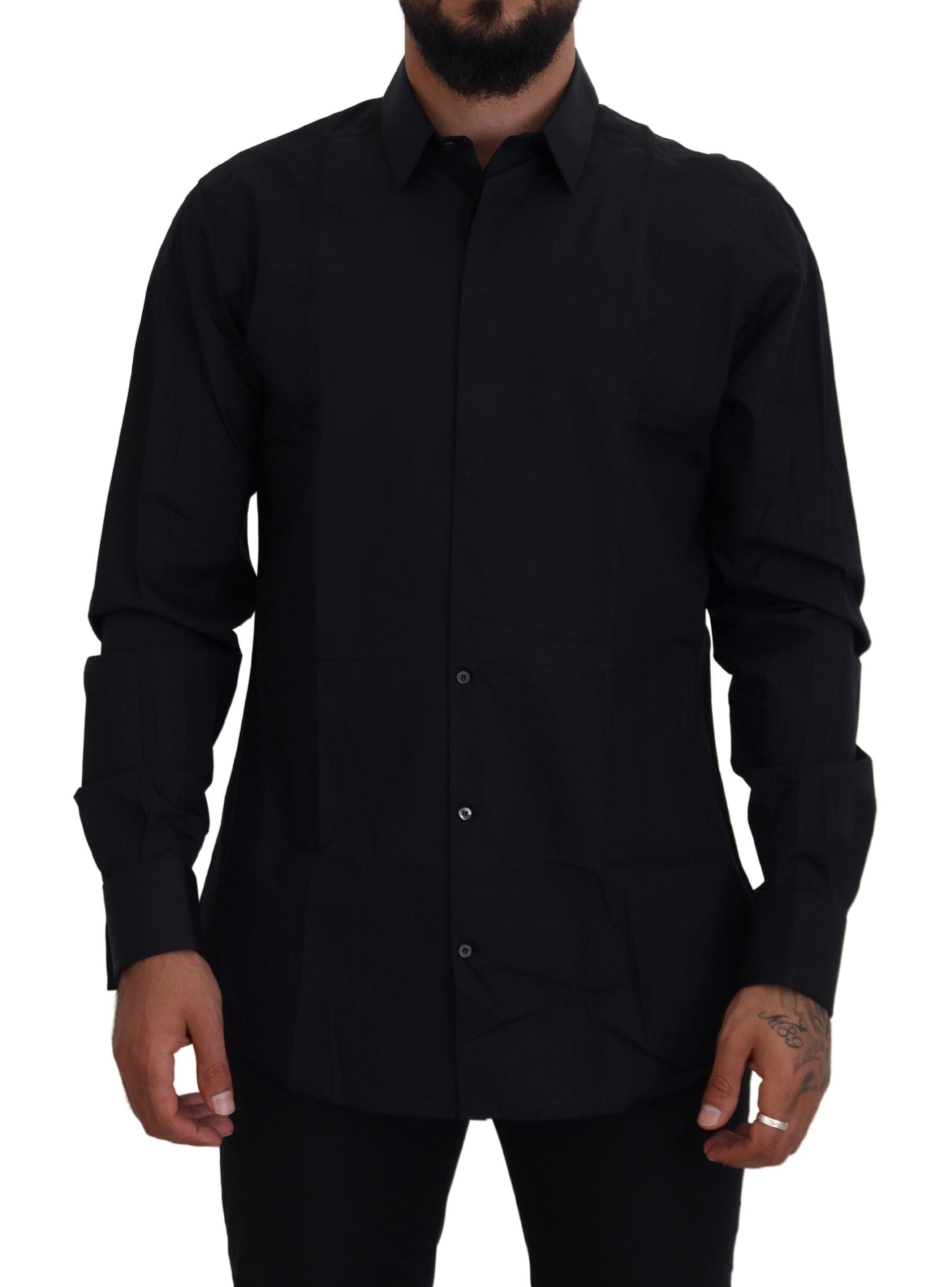 Dolce & Gabbana Black Gold Cotton Slim Fit Dress Men's Shirt-1