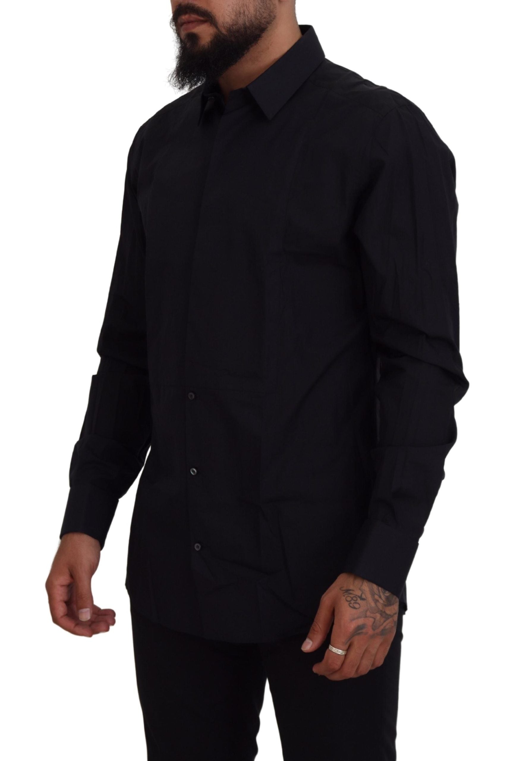 Dolce & Gabbana Black Gold Cotton Slim Fit Dress Men's Shirt-2
