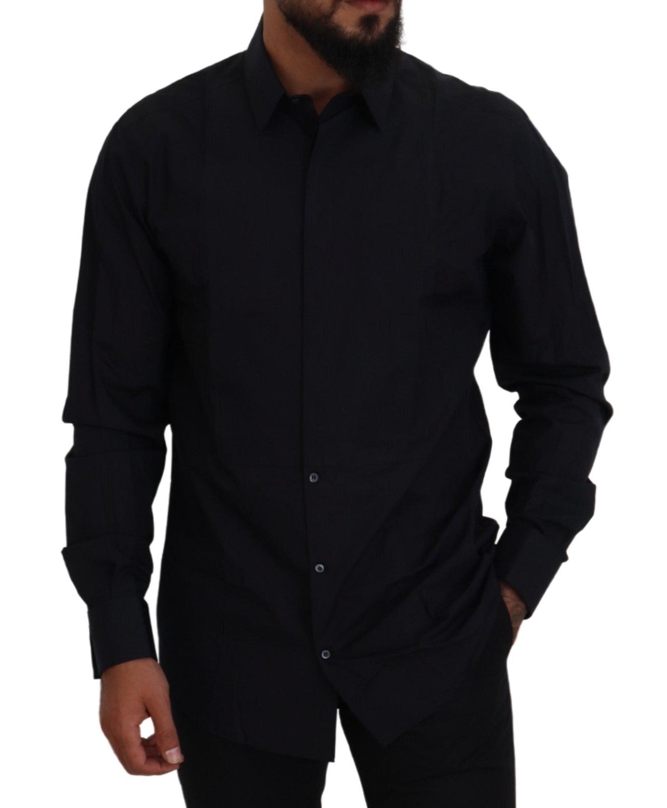Dolce & Gabbana Black Gold Cotton Slim Fit Dress Men's Shirt-5