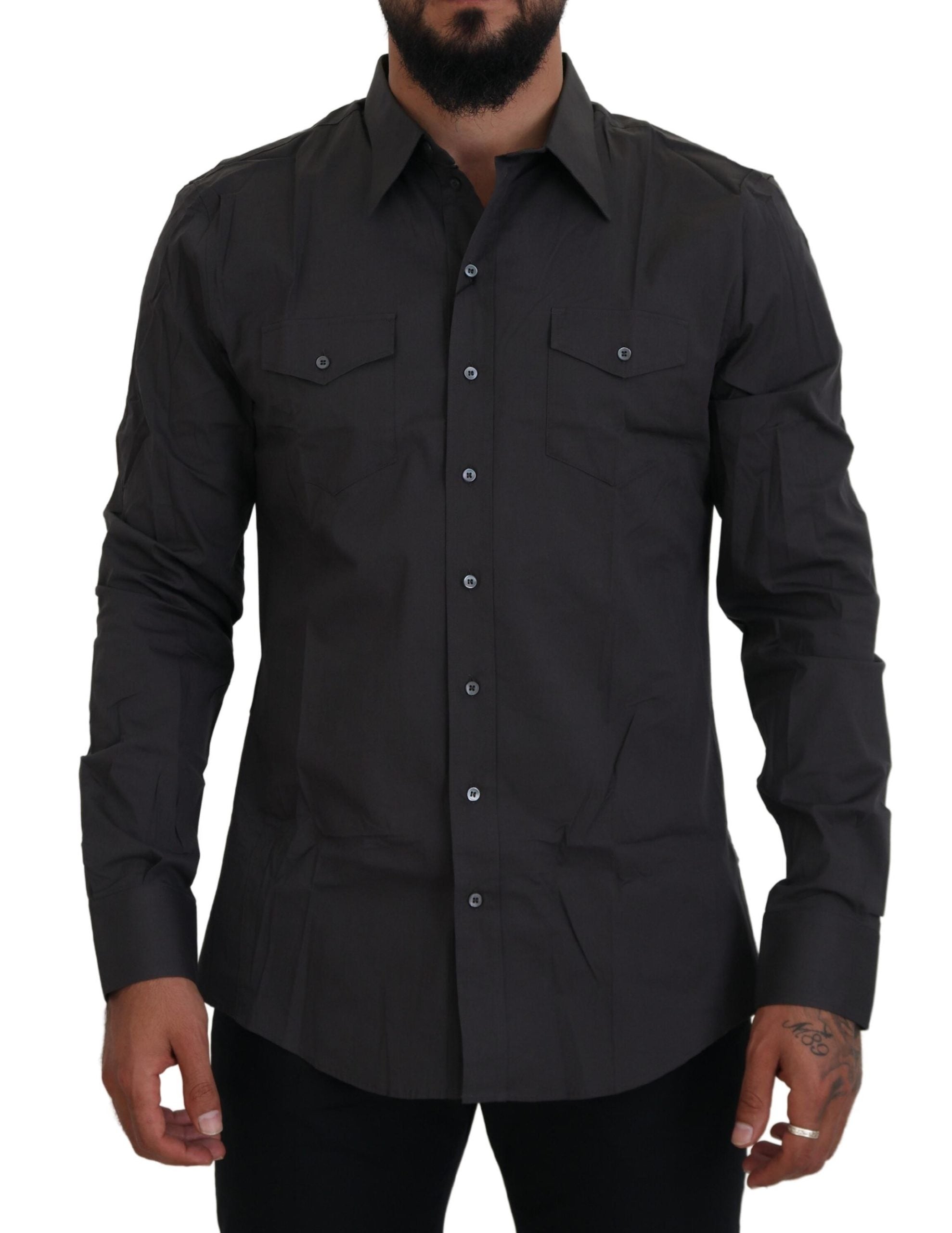 Dolce & Gabbana Grey SICILIA Slim Fit Stretch Shirt-1