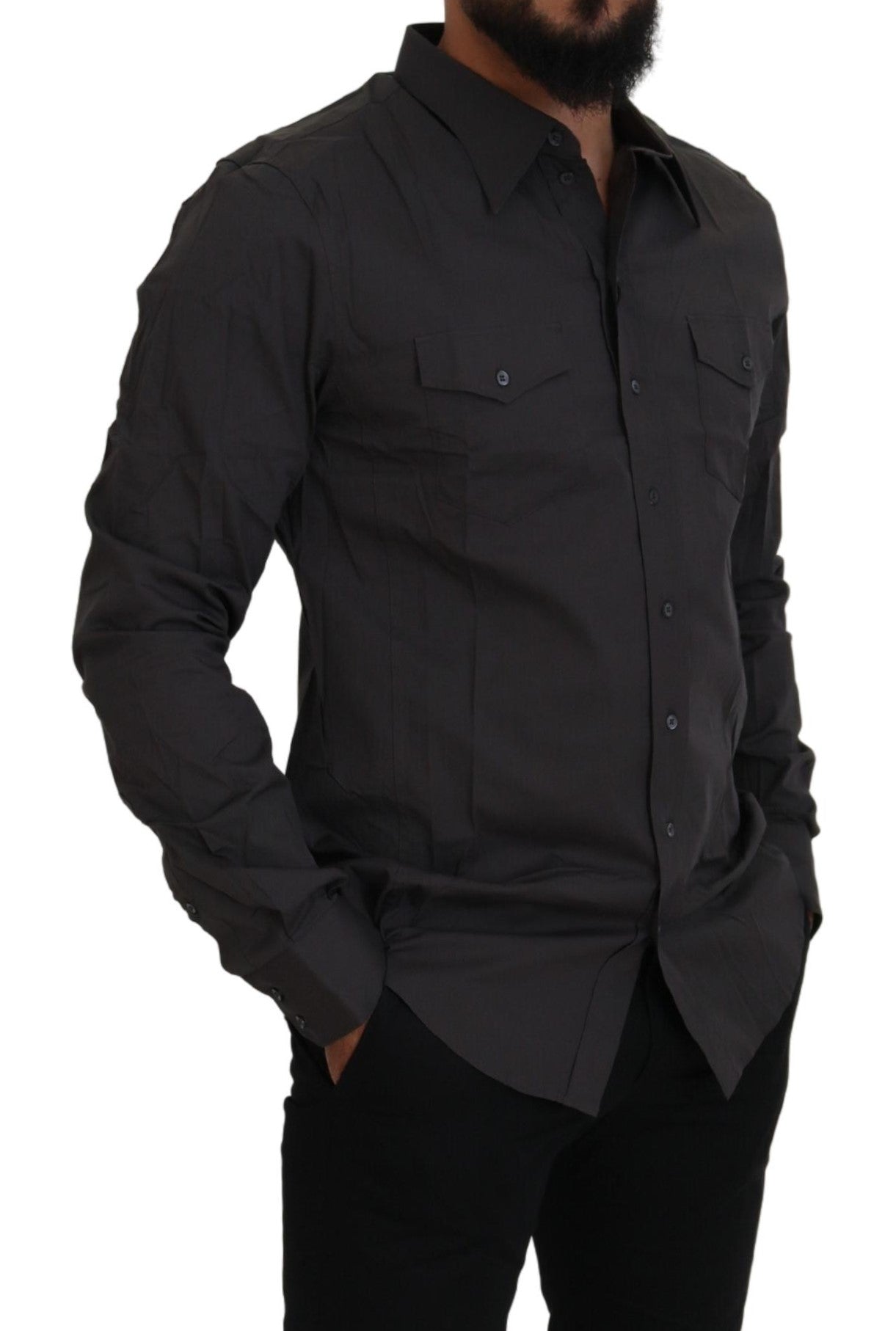 Dolce & Gabbana Grey SICILIA Slim Fit Stretch Shirt-5