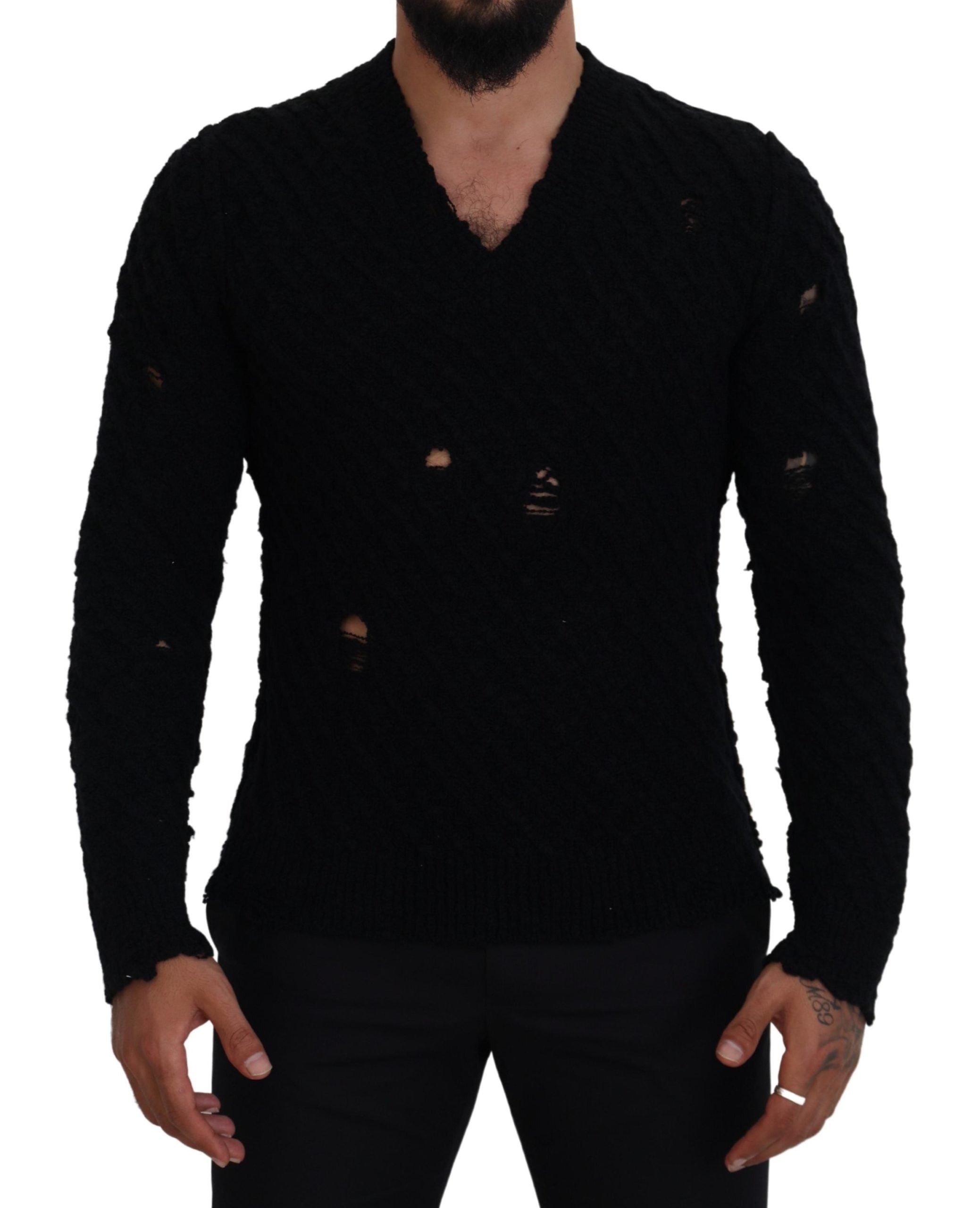 Dolce & Gabbana black V-neck wool sweater-1