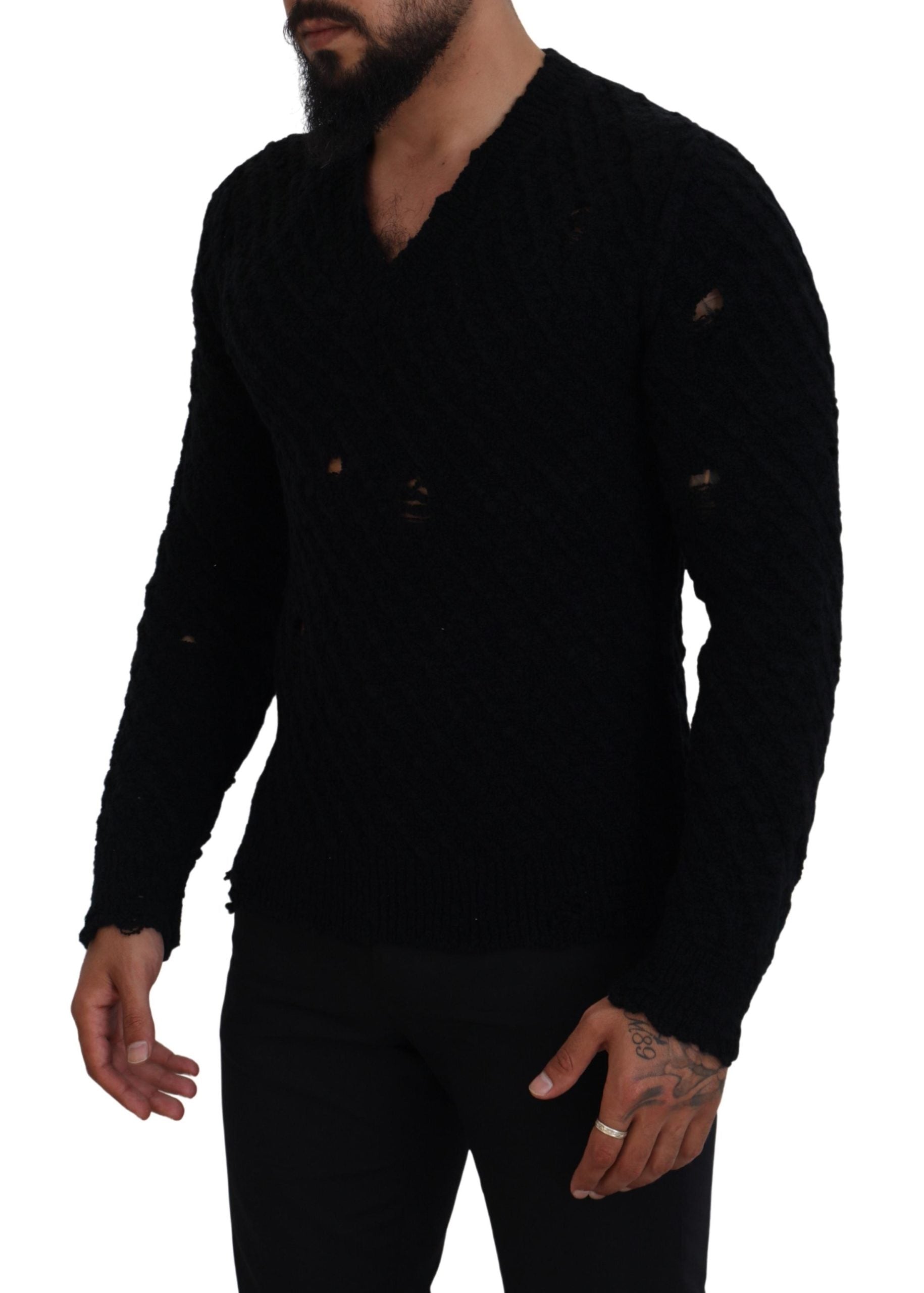 Dolce & Gabbana black V-neck wool sweater-2