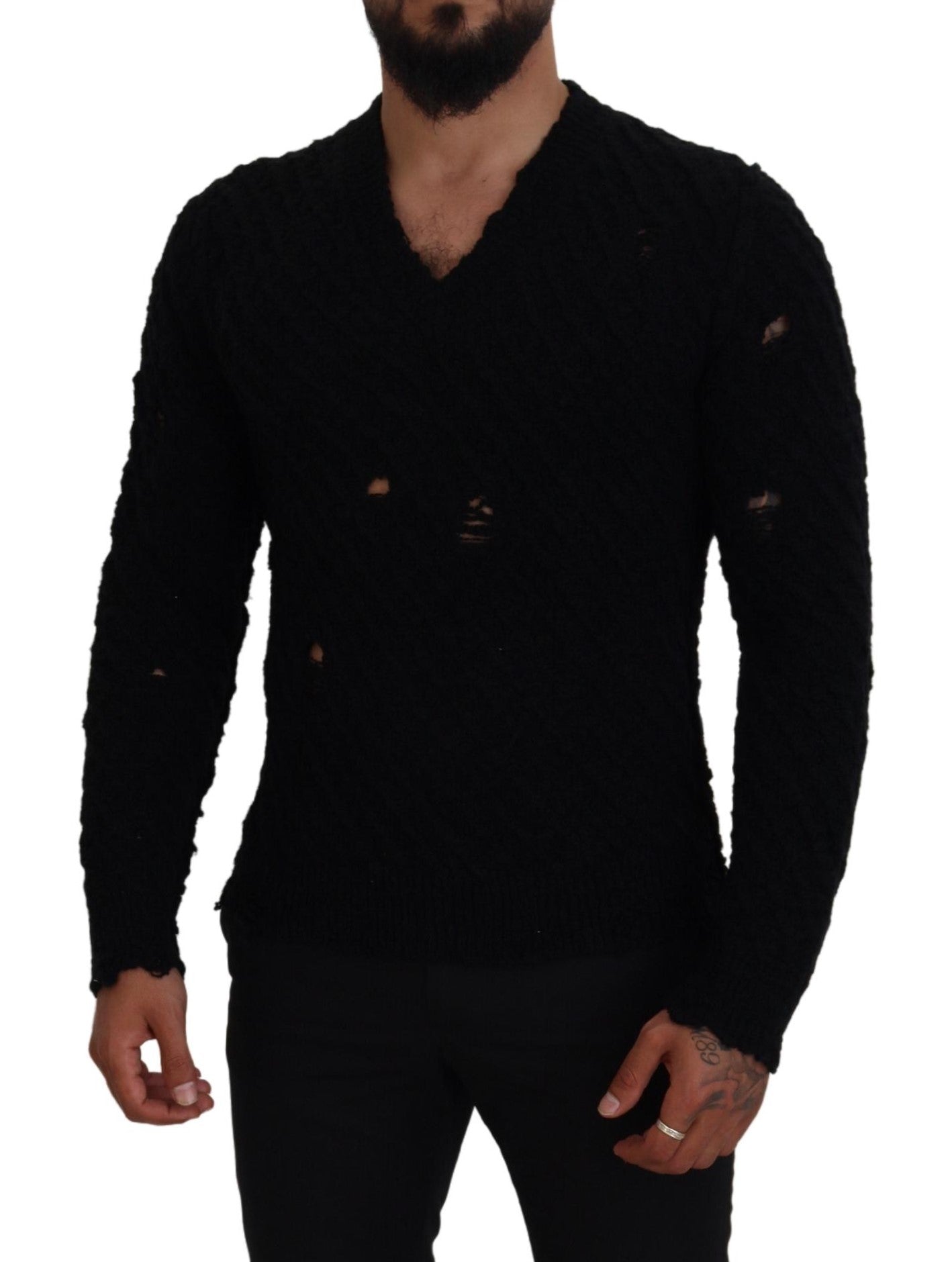 Dolce & Gabbana black V-neck wool sweater-5
