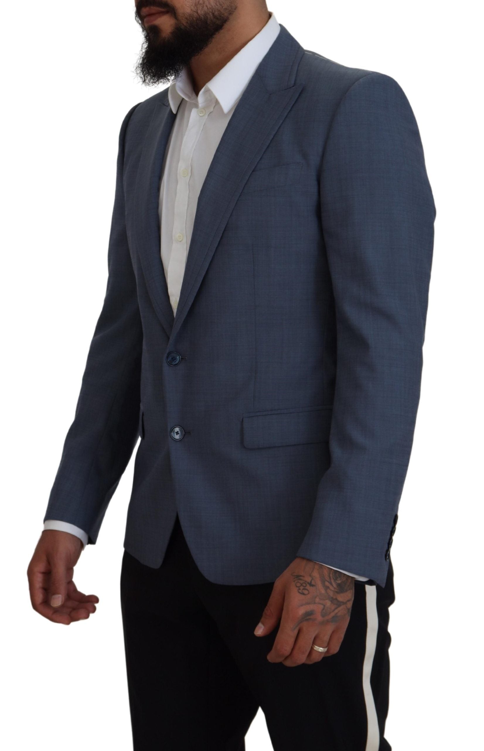 Dolce & Gabbana Blue Wool Stretch Slim Fit Jacket Blazer-2