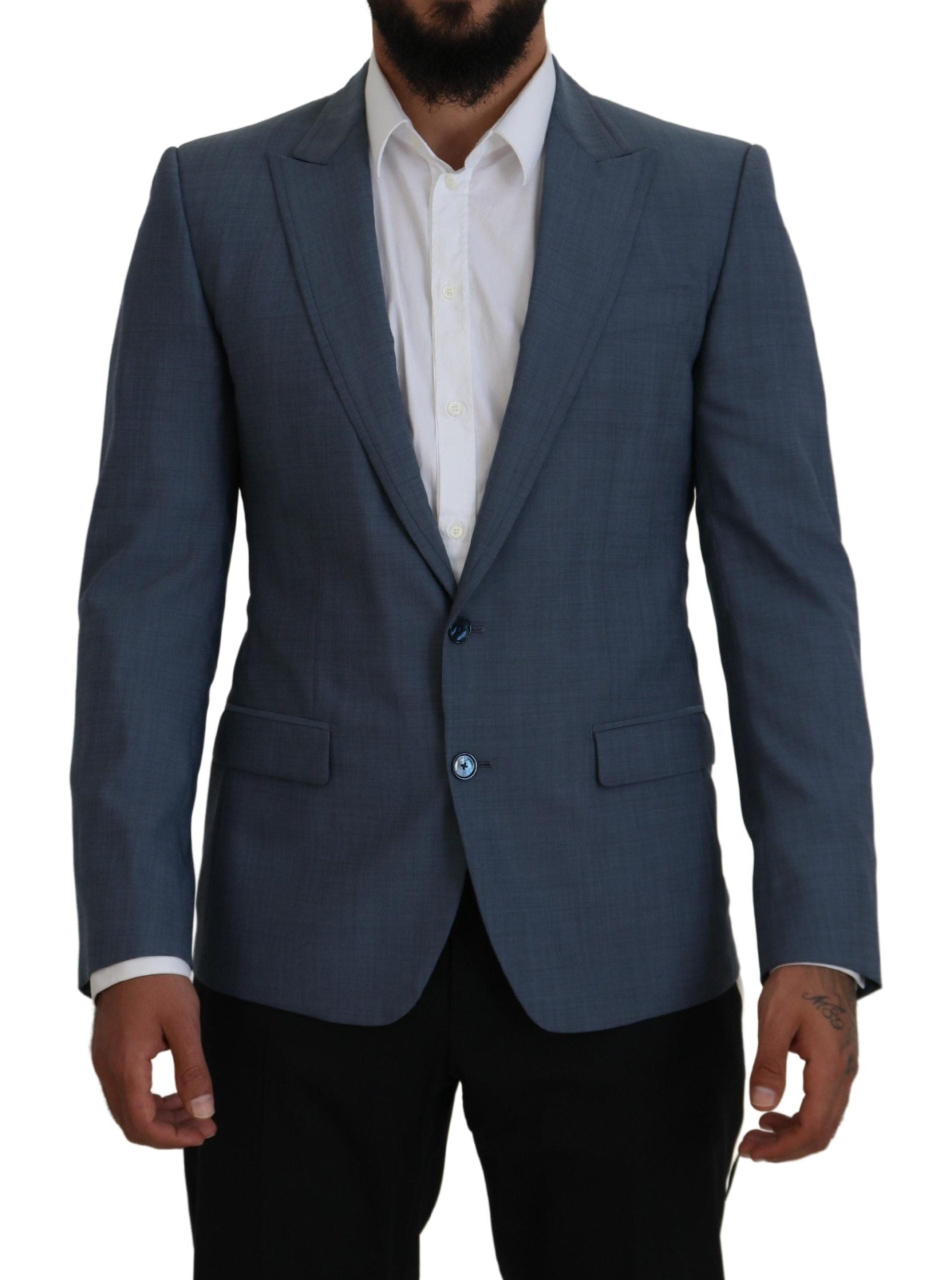 Dolce & Gabbana Blue Wool Stretch Slim Fit Jacket Blazer-1