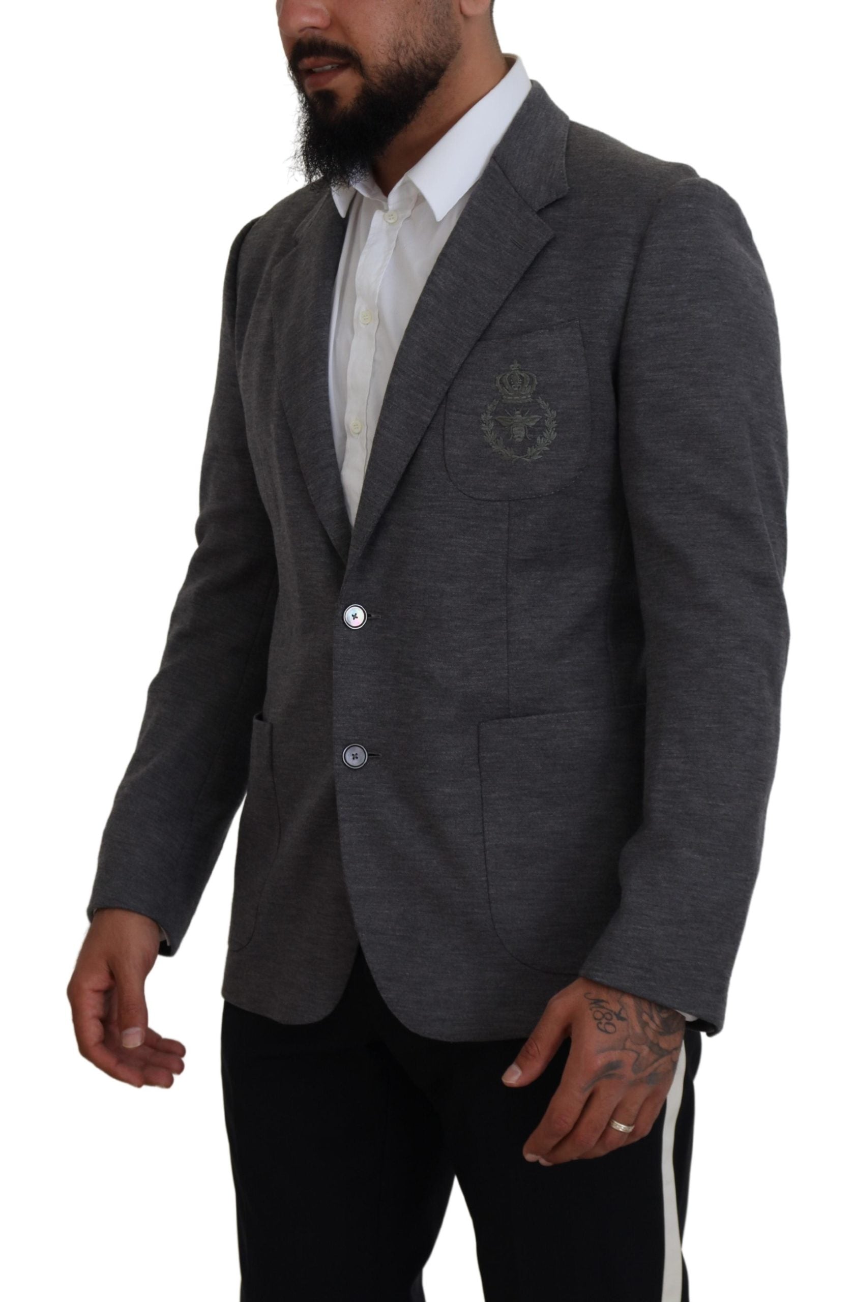 Dolce & Gabbana Grey Wool Stretch Slim Fit Jacket Blazer-2