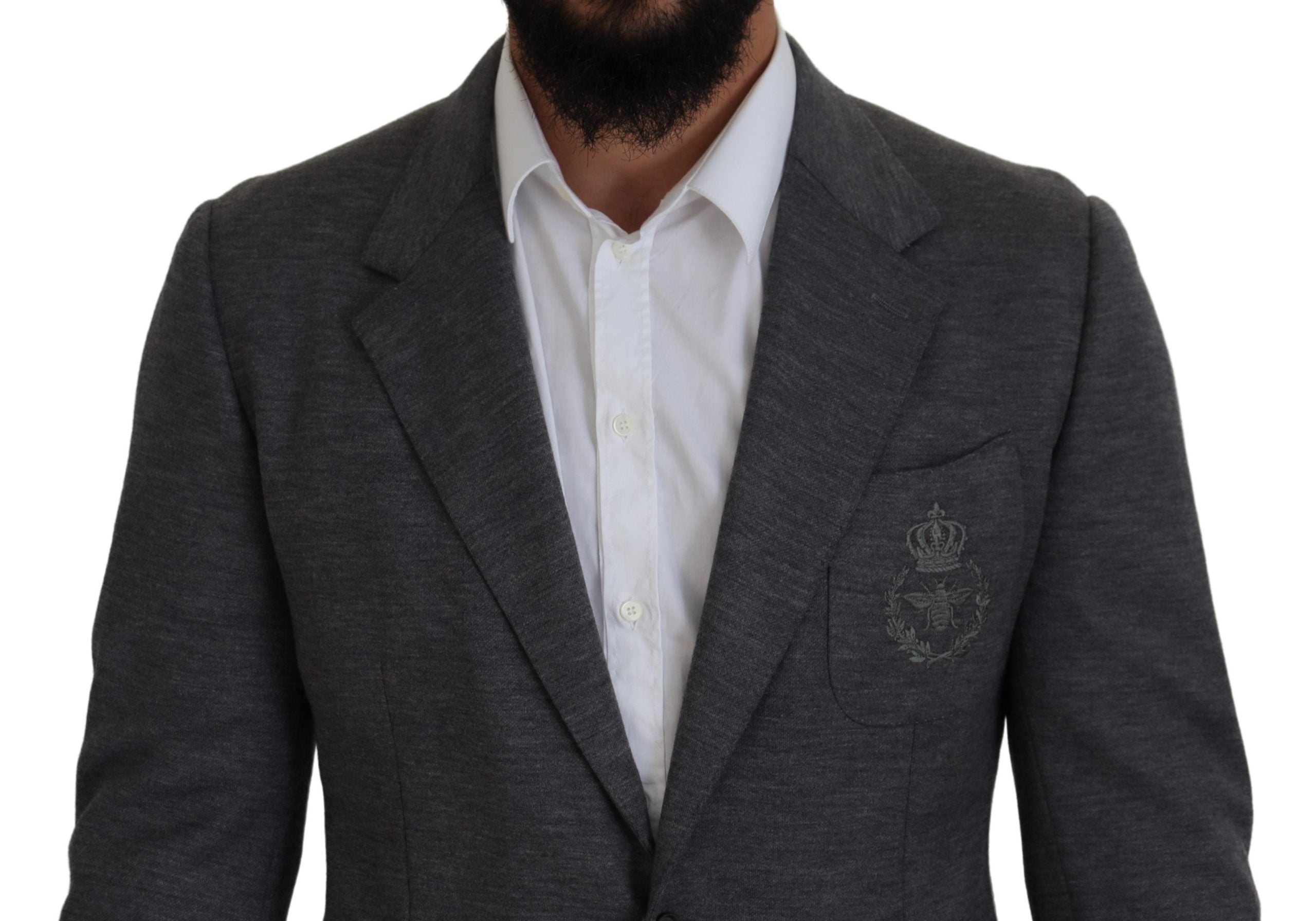 Dolce & Gabbana Grey Wool Stretch Slim Fit Jacket Blazer-4