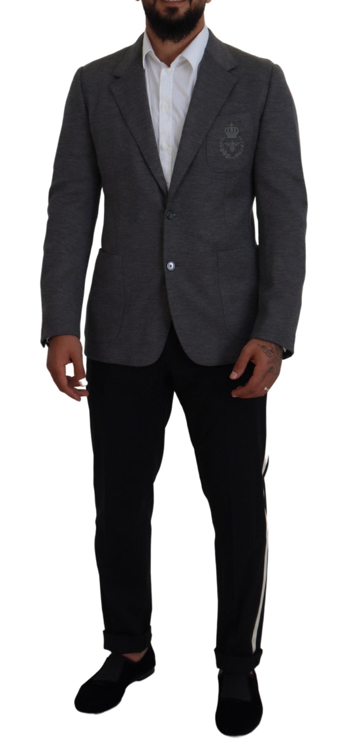 Dolce & Gabbana Grey Wool Stretch Slim Fit Jacket Blazer-5