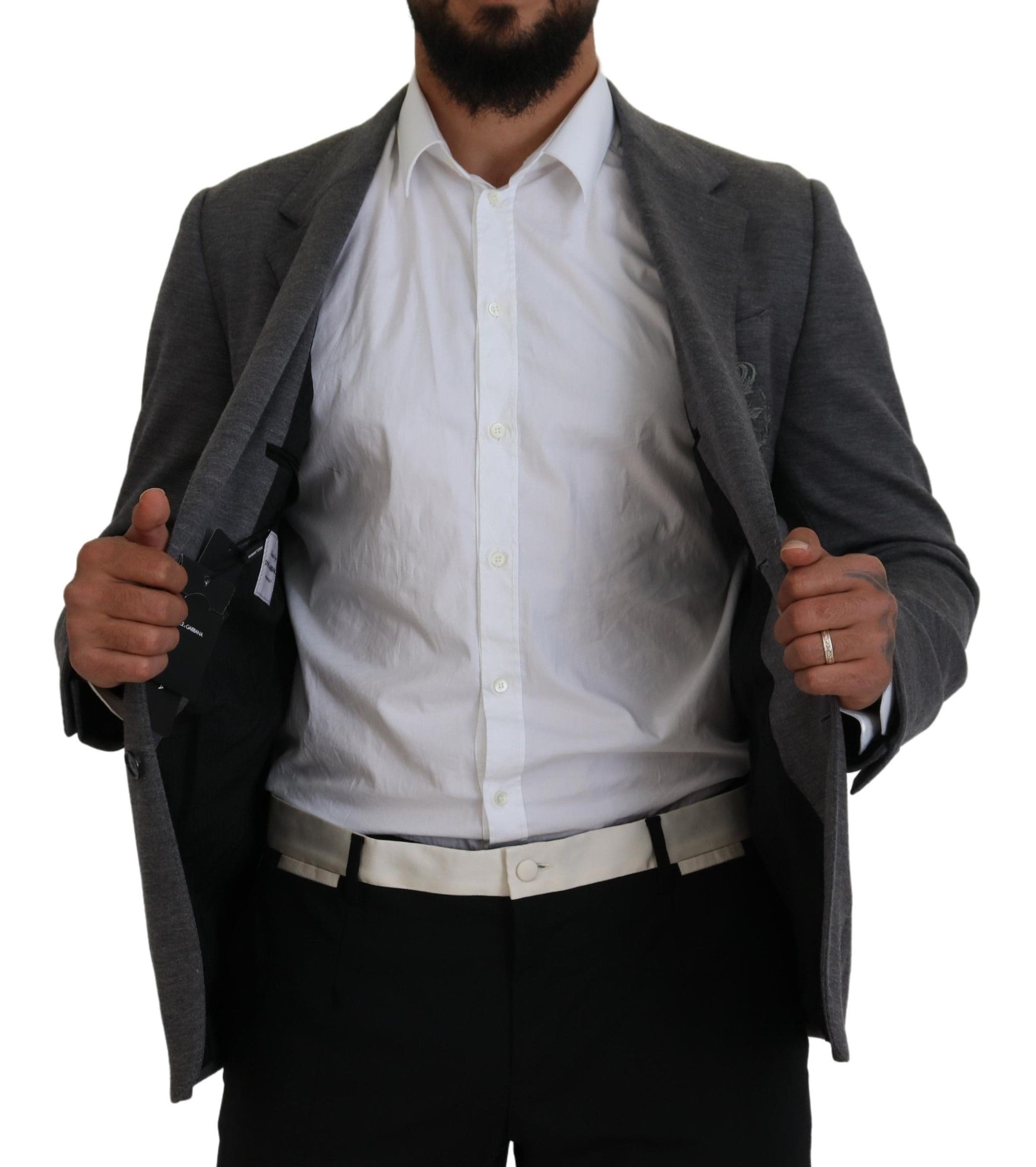 Dolce & Gabbana Grey Wool Stretch Slim Fit Jacket Blazer-6