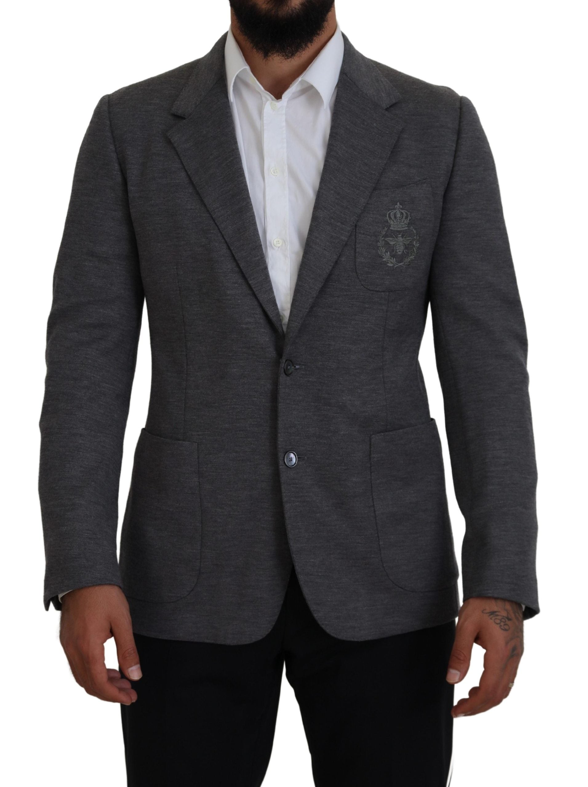 Dolce & Gabbana Grey Wool Stretch Slim Fit Jacket Blazer-1