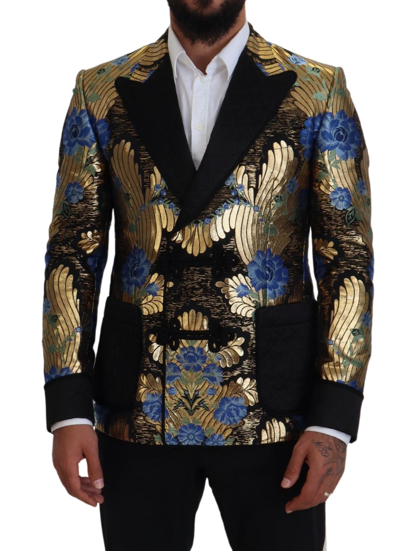 Dolce & Gabbana Gold Lurex Zweireiher Jacke Blazer-4
