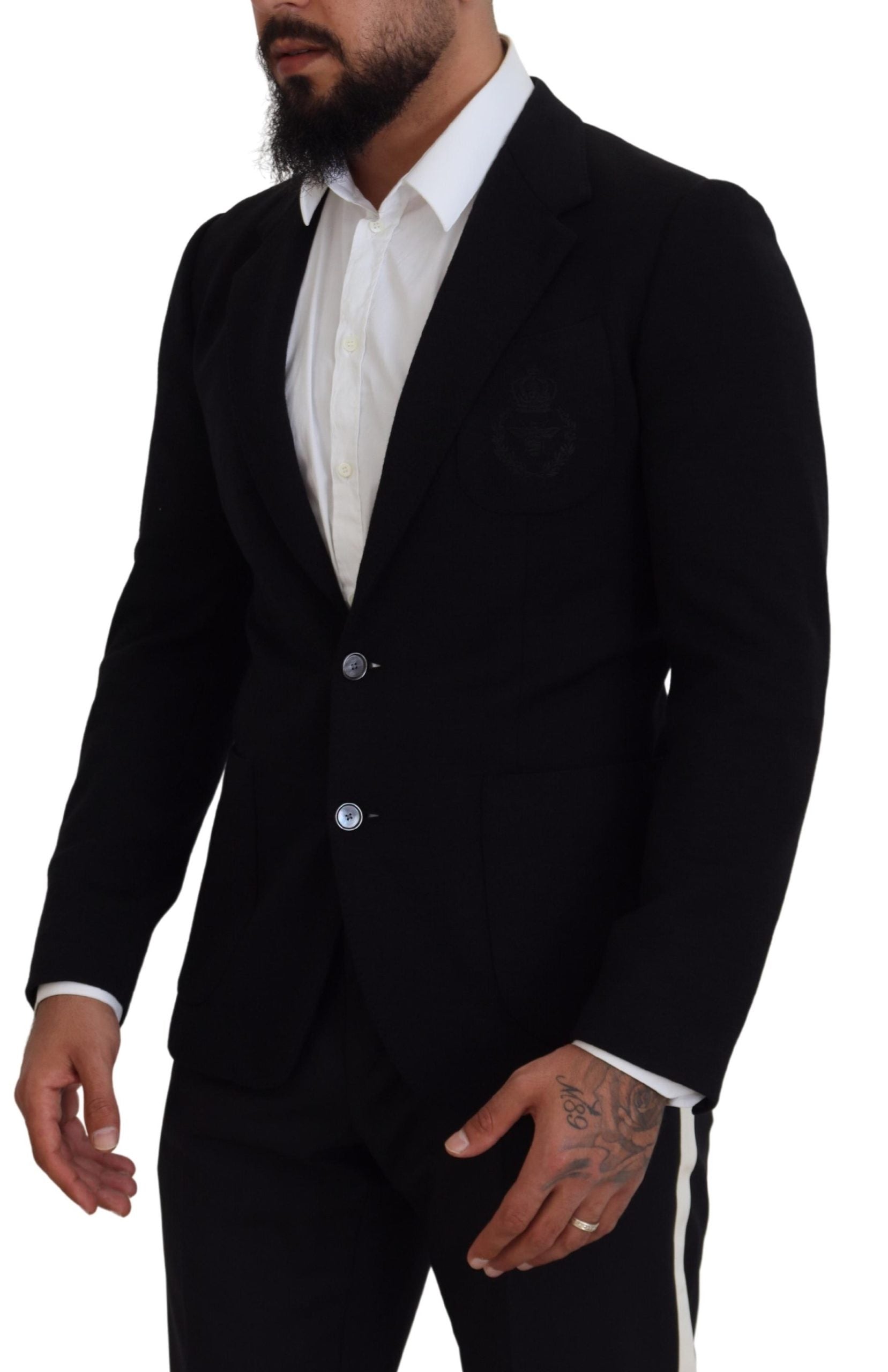 Dolce & Gabbana Schwarze Wollkrone Slim Fit Jacke Blazer-2