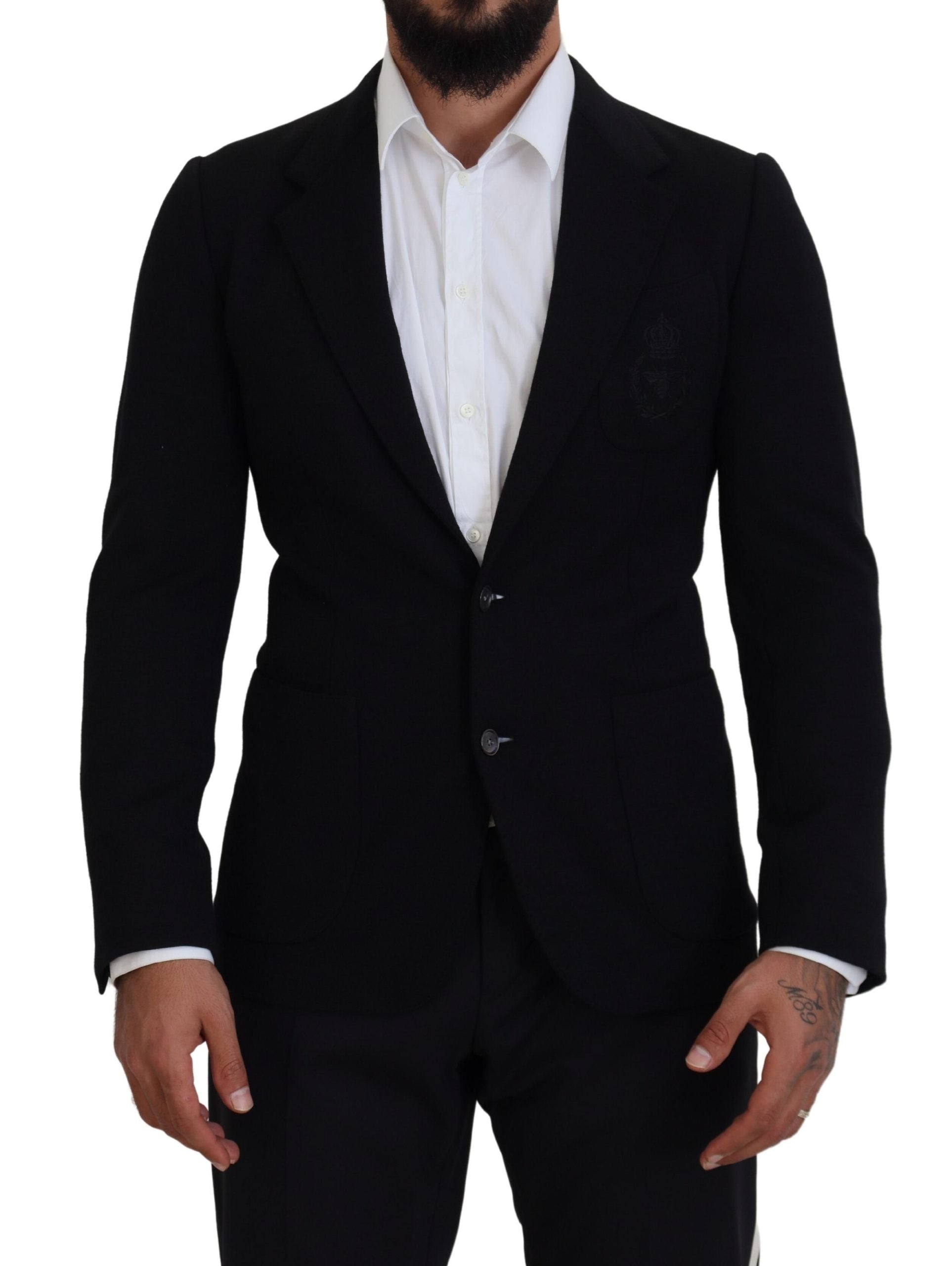 Dolce & Gabbana Schwarze Wollkrone Slim Fit Jacke Blazer-1