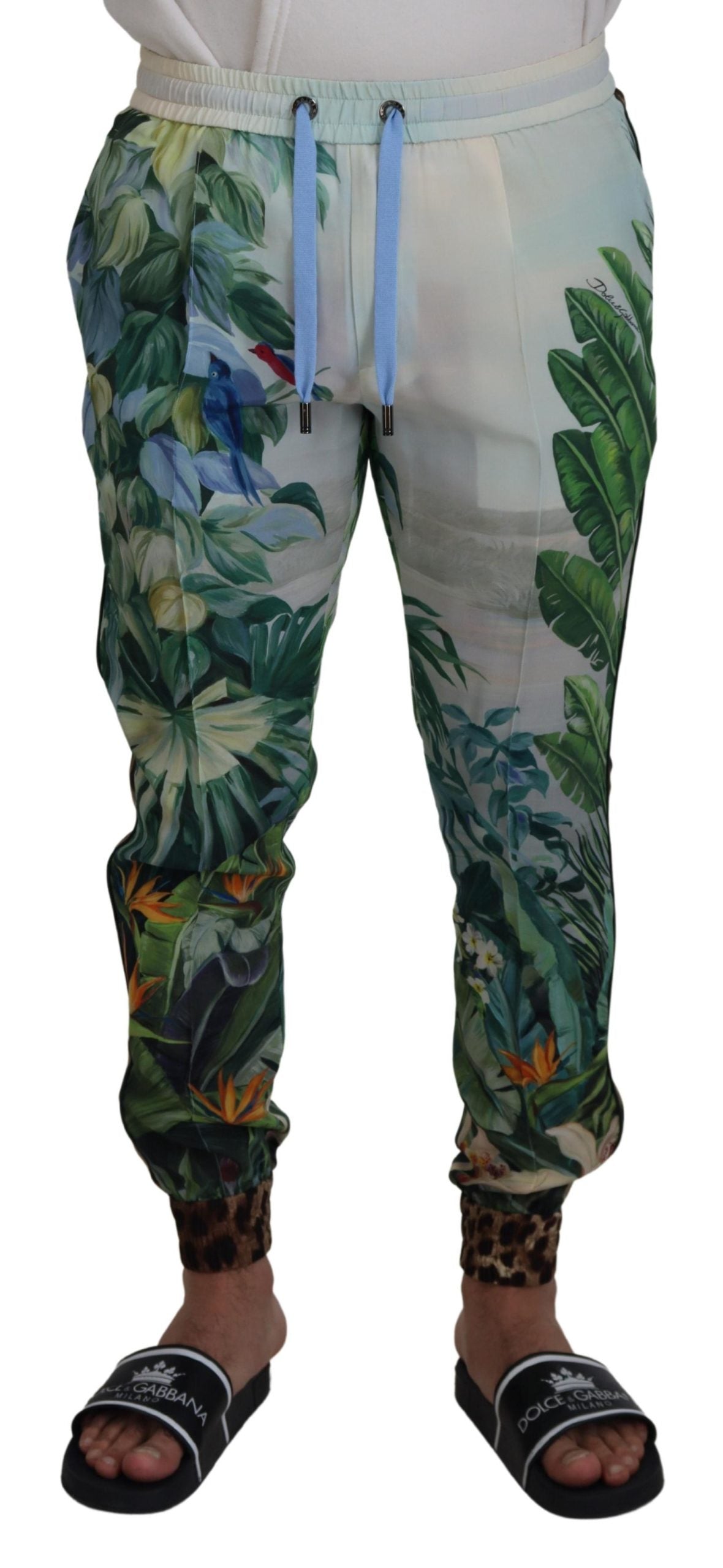 Dolce & Gabbana White Floral Pattern Jogging Pants for Men