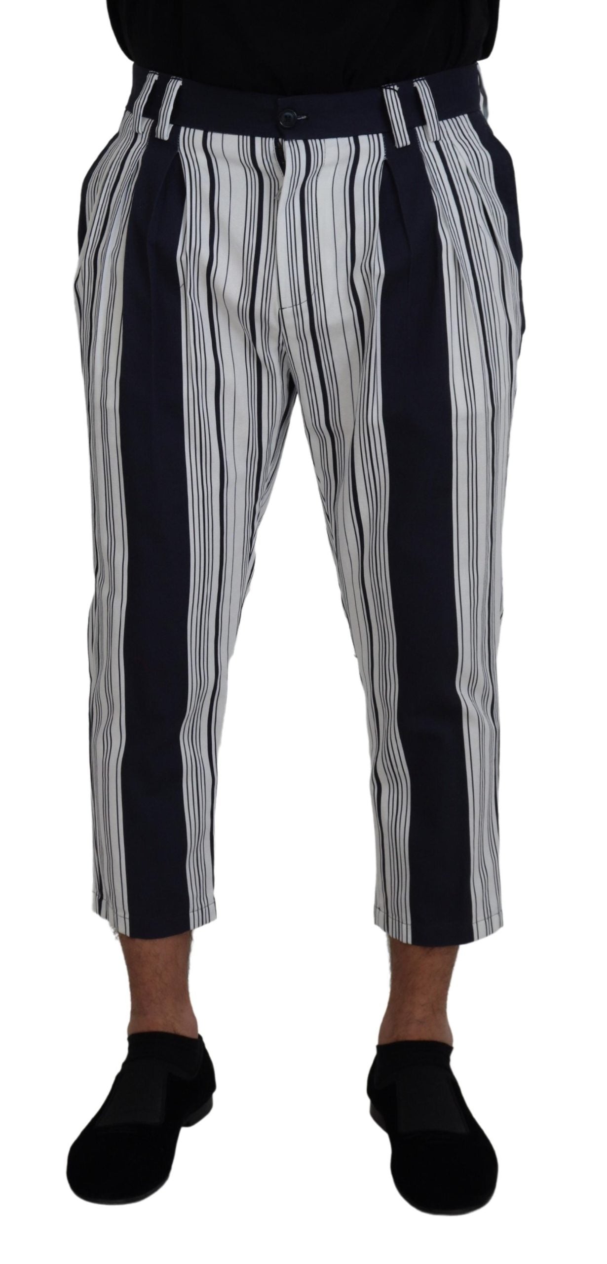 Dolce & Gabbana White Striped Cropped Pants in Cotton