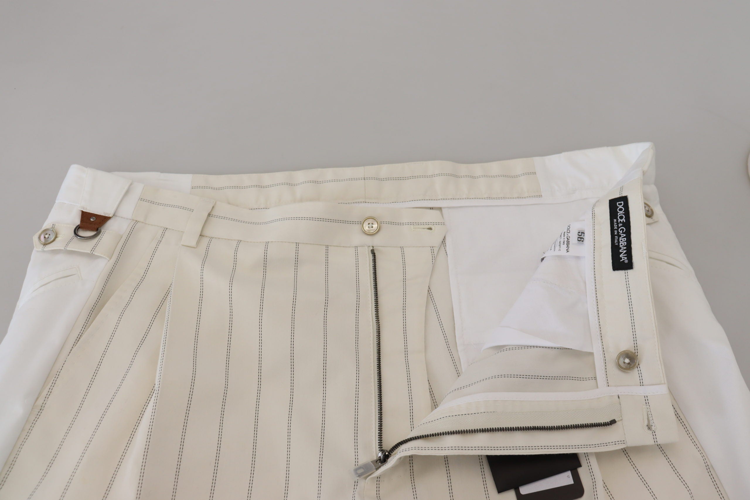 Dolce & Gabbana white striped formal trousers in cotton-4