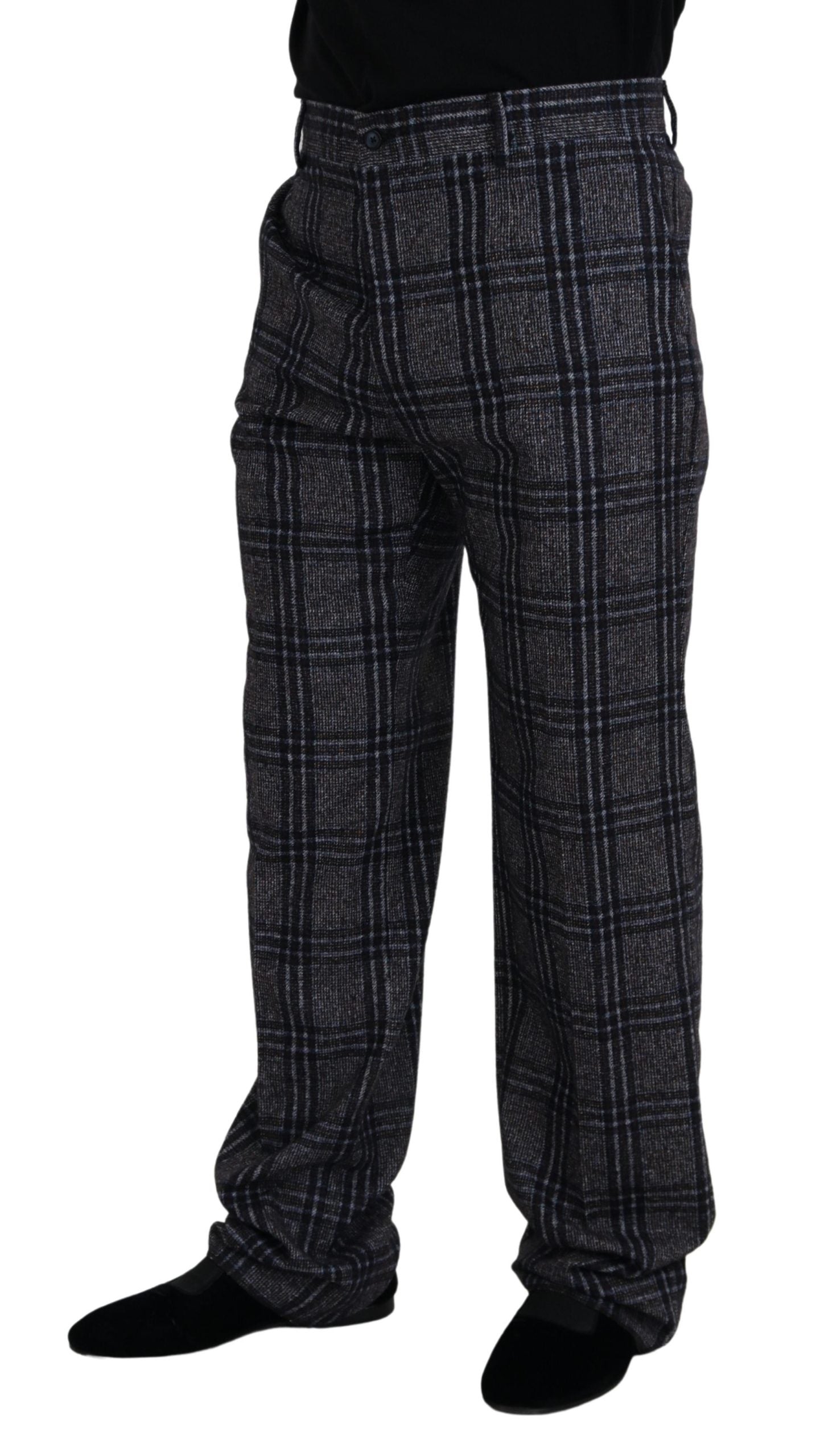 Dolce & Gabbana Grey Check Mid Waist Men's Trousers-2