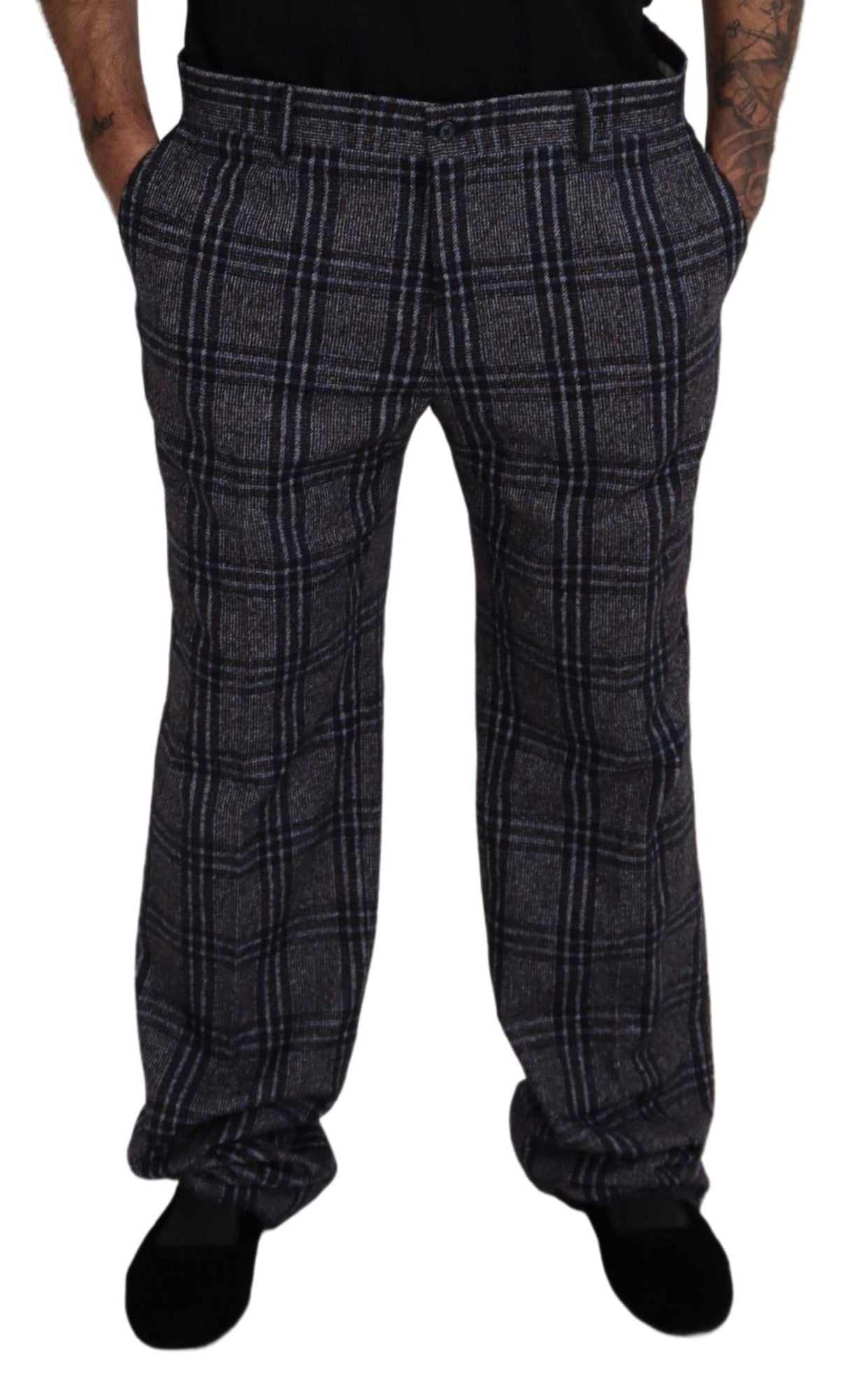 Dolce & Gabbana Grey Check Mid Waist Men's Trousers-4