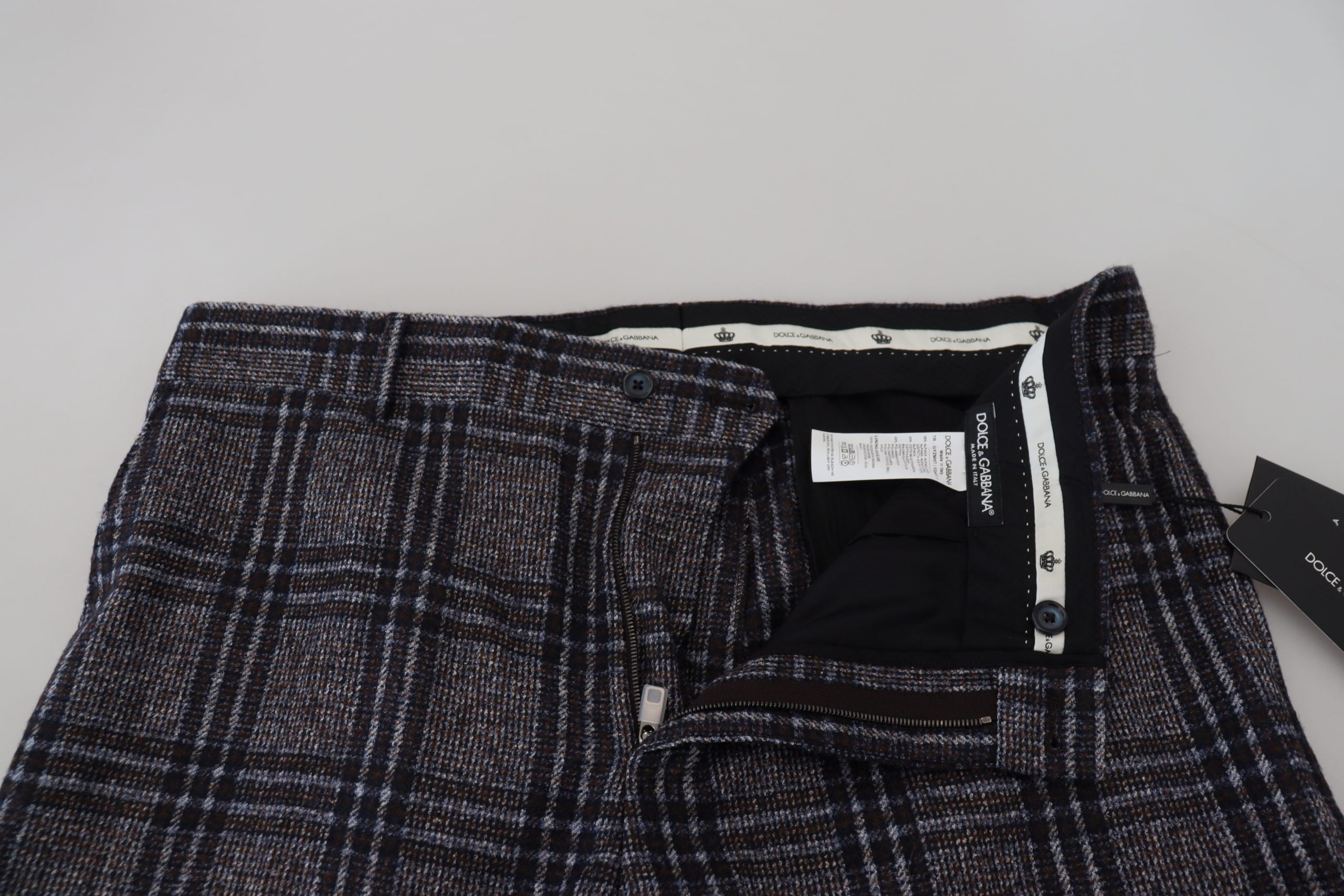 Dolce & Gabbana Grey Check Mid Waist Men's Trousers-5