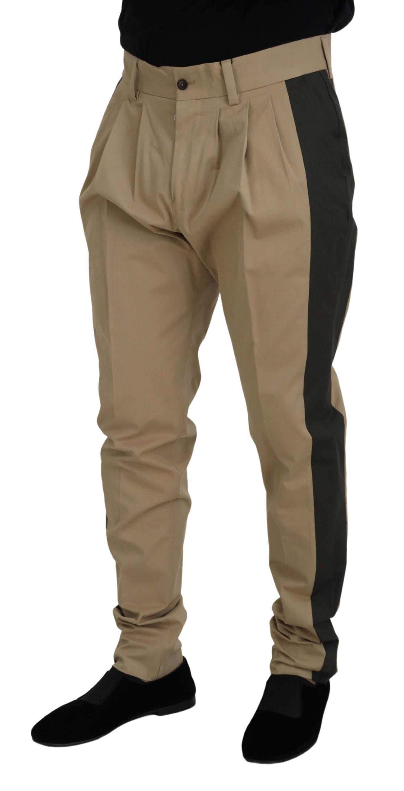 Dolce & Gabbana Brown Black Cotton Chino Men's Trousers-2