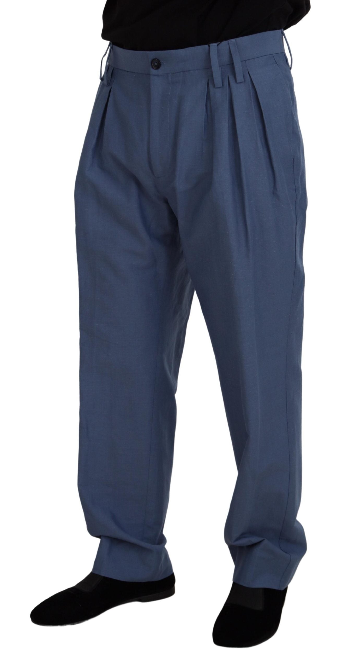 Dolce & Gabbana Blue Linen Chino Men's Formal Trousers-2