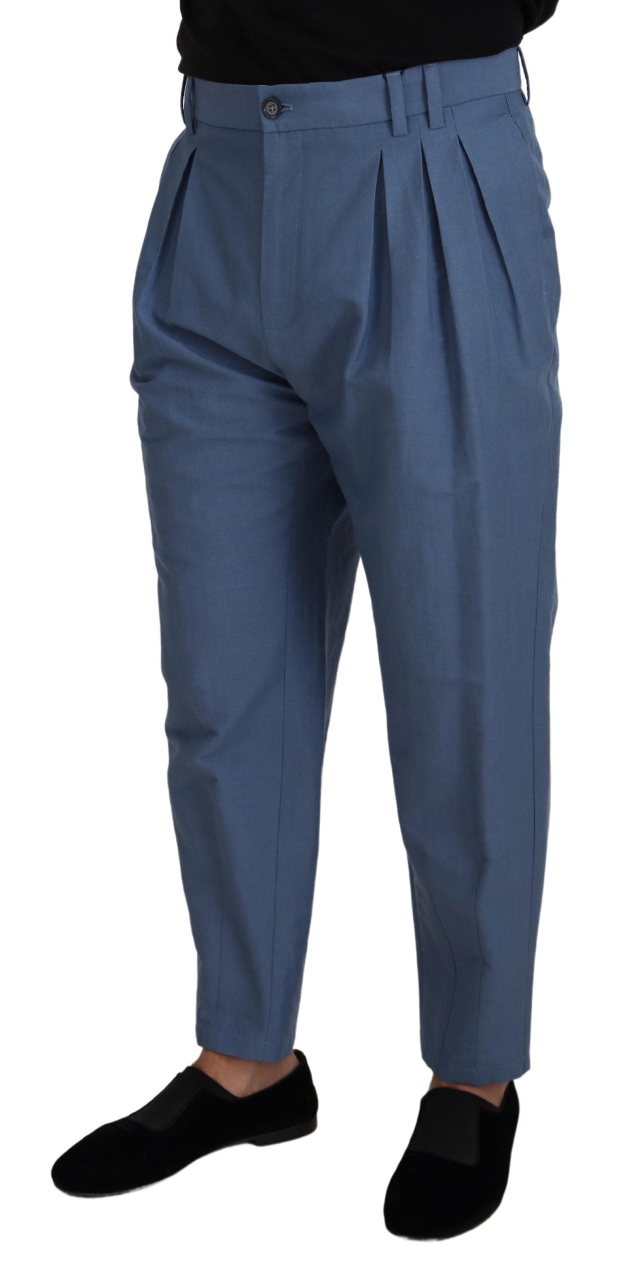 Dolce & Gabbana Blue Linen Chino Formal Trousers-2