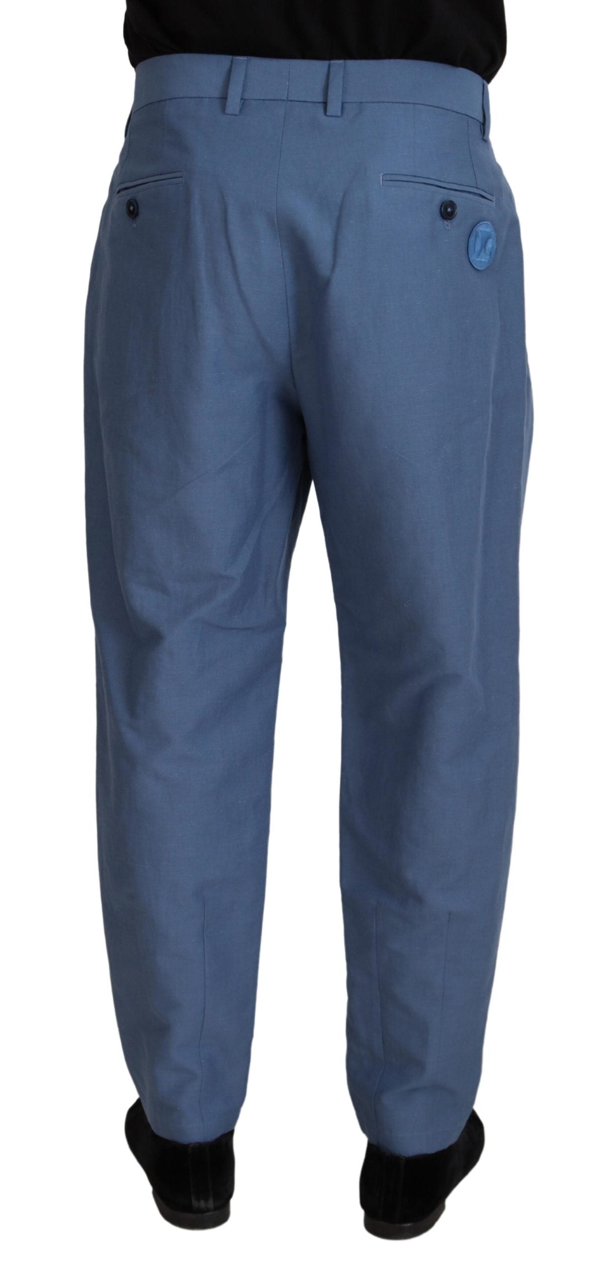 Dolce & Gabbana Blue Linen Chino Formal Trousers-3