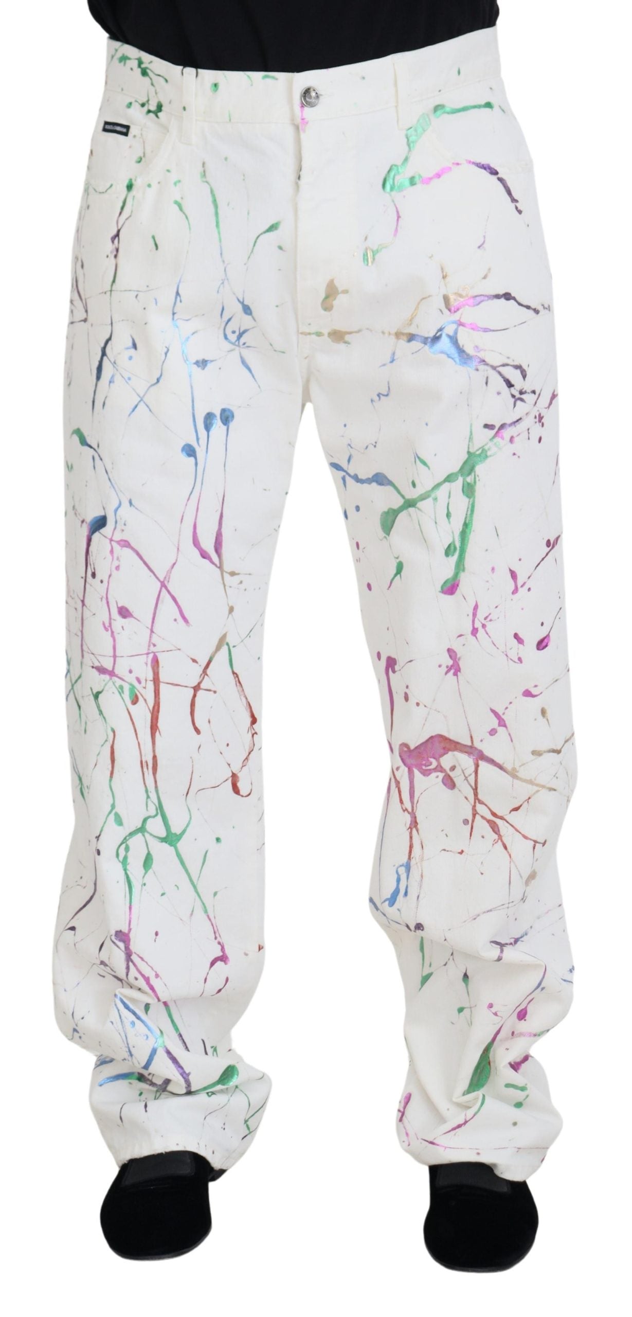 Dolce & Gabbana white denim trousers in cotton with paint splatter print