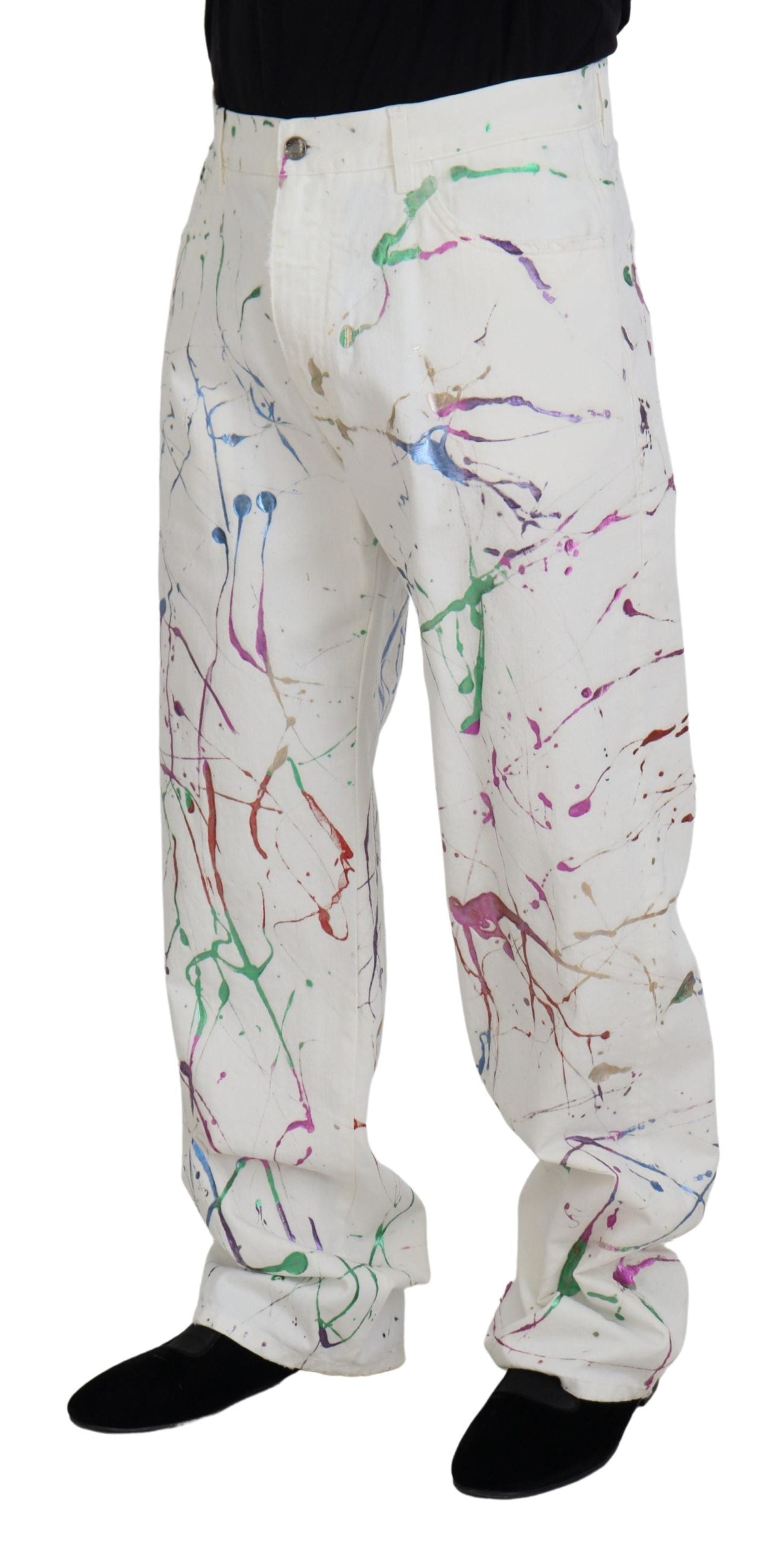 Dolce & Gabbana white denim trousers in cotton with paint splatter print-2