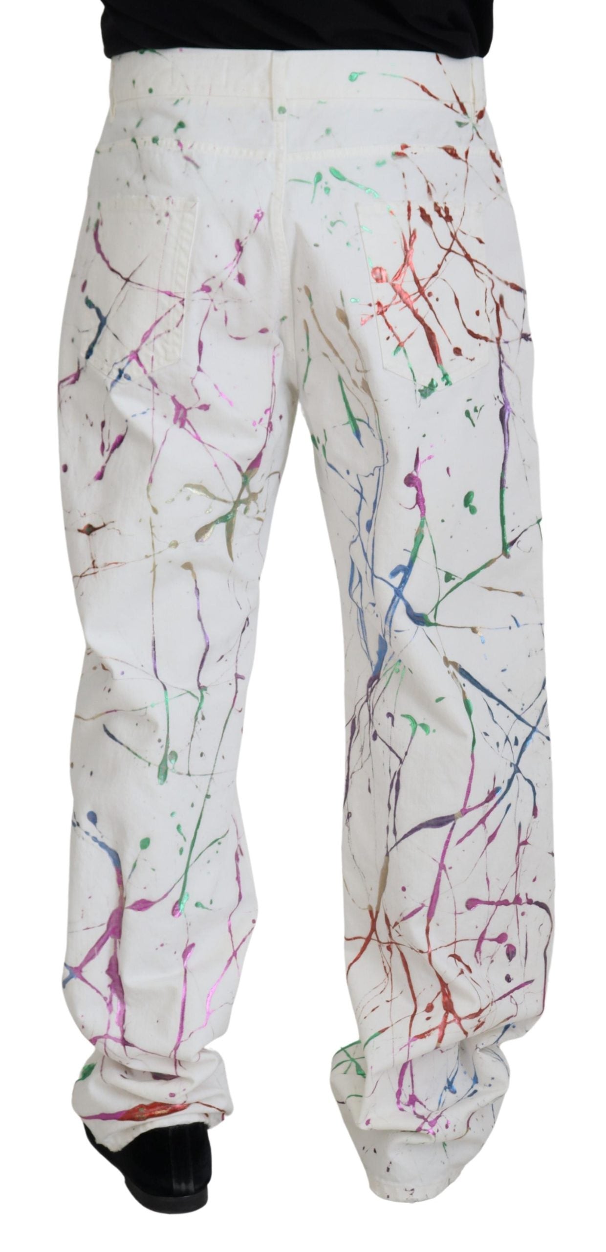 Dolce & Gabbana white denim trousers in cotton with paint splatter print-3