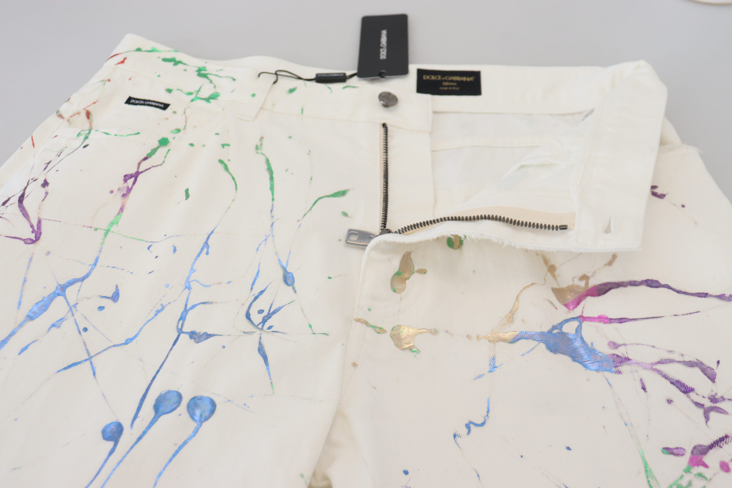 Dolce & Gabbana white denim trousers in cotton with paint splatter print-5