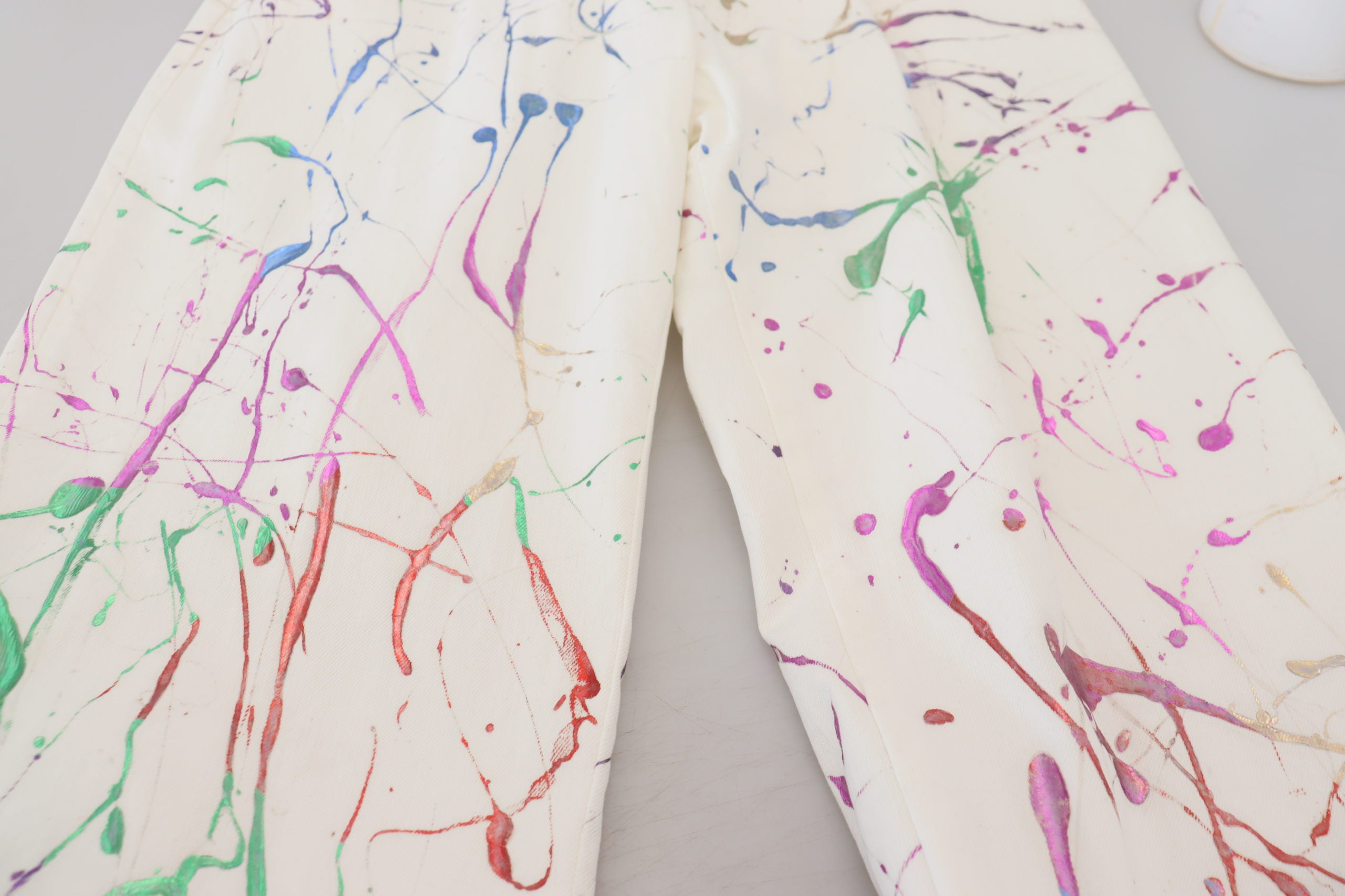 Dolce & Gabbana white denim trousers in cotton with paint splatter print-6