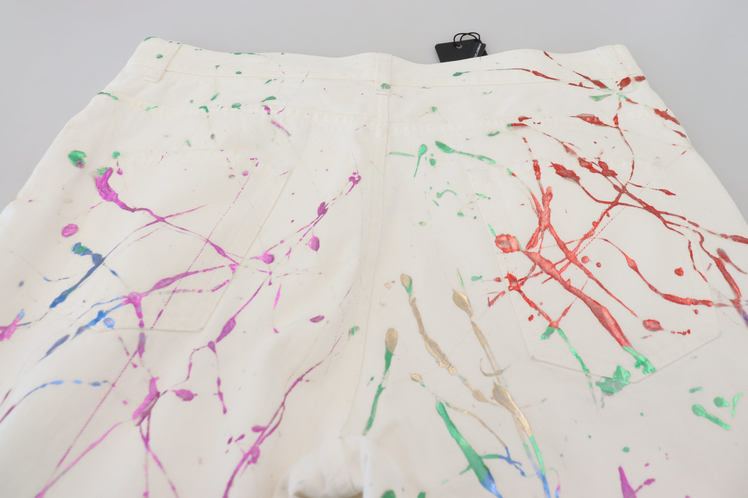 Dolce & Gabbana white denim trousers in cotton with paint splatter print-7