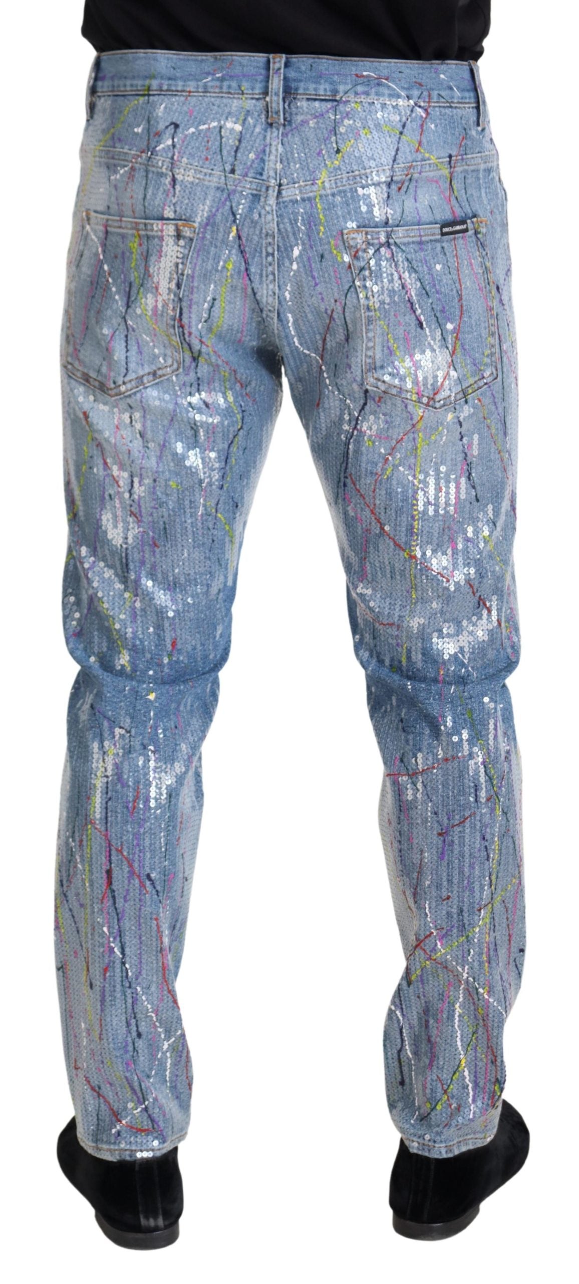 Dolce & Gabbana Blue Cotton Denim Jeans with Paint Splashes-3