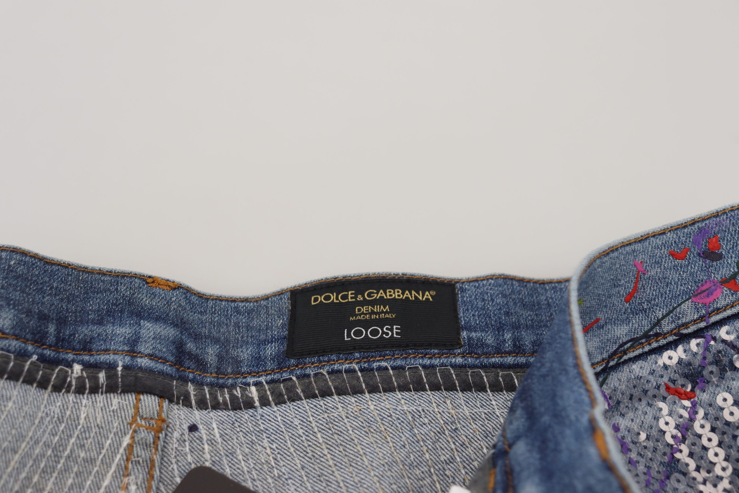 Dolce & Gabbana Blue Cotton Denim Jeans with Paint Splashes-6