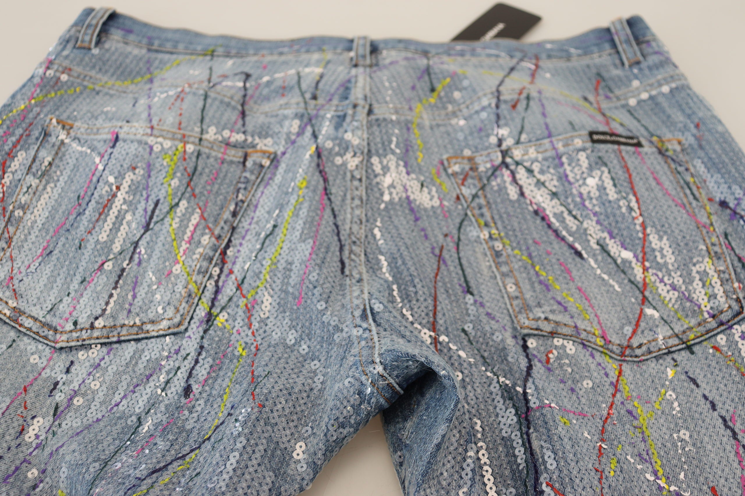 Dolce & Gabbana Blue Cotton Denim Jeans with Paint Splashes-7