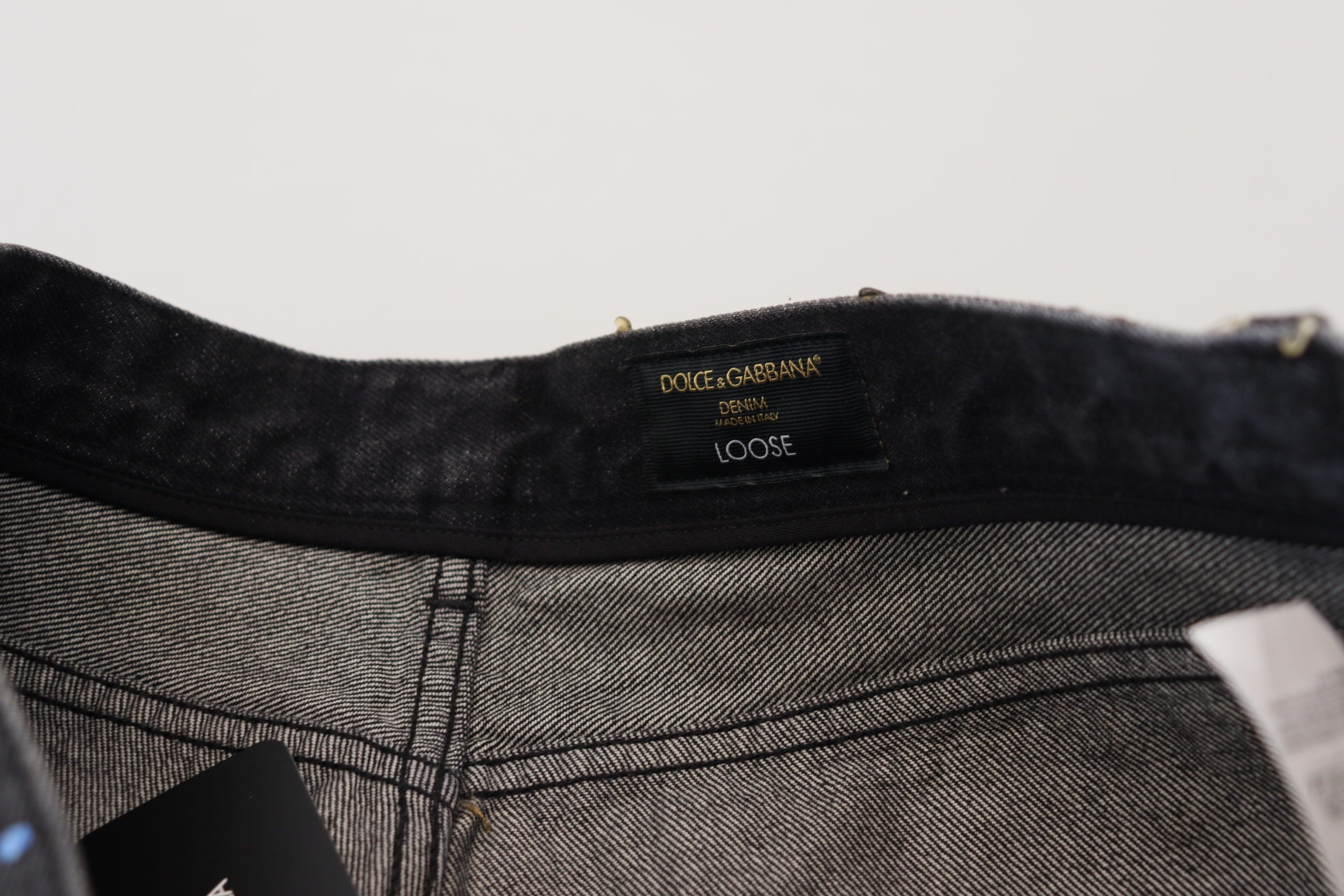 Dolce & Gabbana Black Multicolor Print Ripped Denim Jeans-6