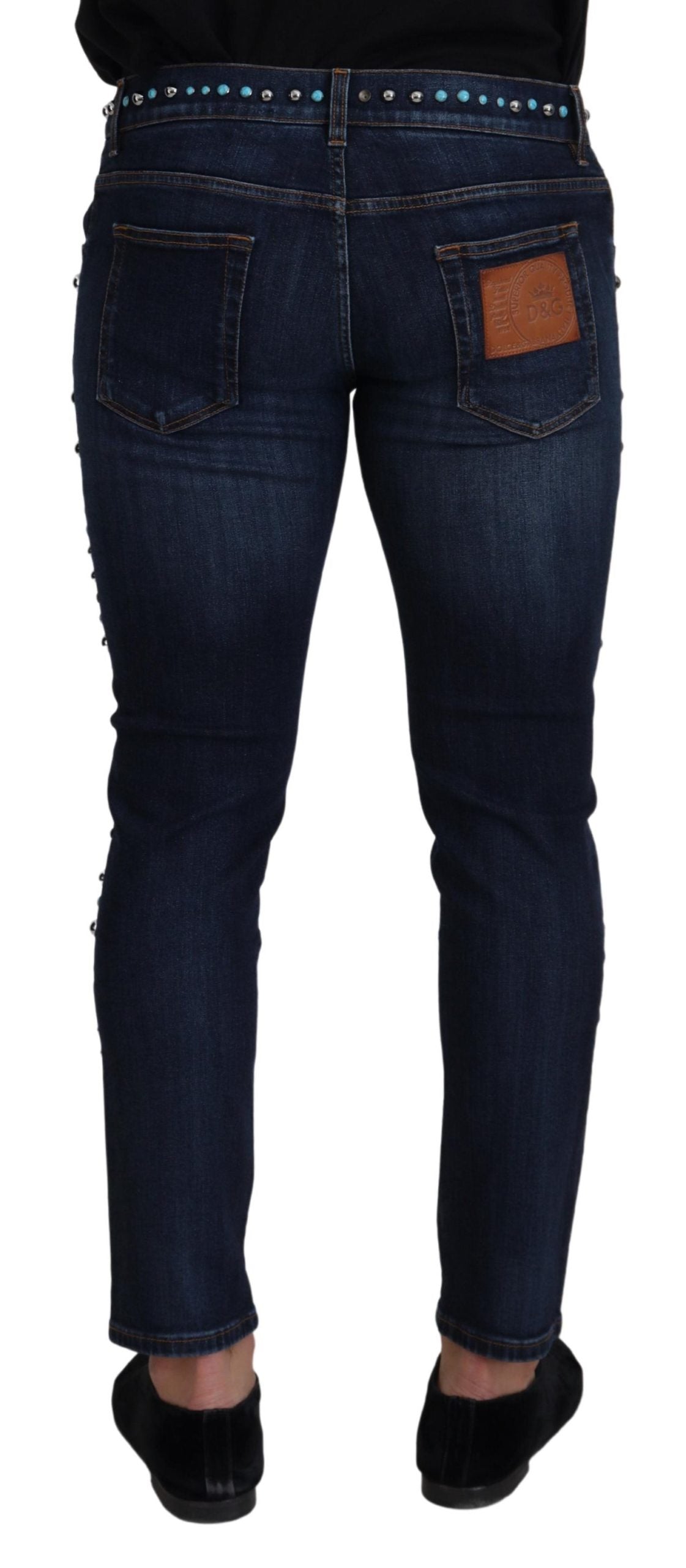 Dolce & Gabbana Blue Cotton Studded Low Waist Denim Jeans-3