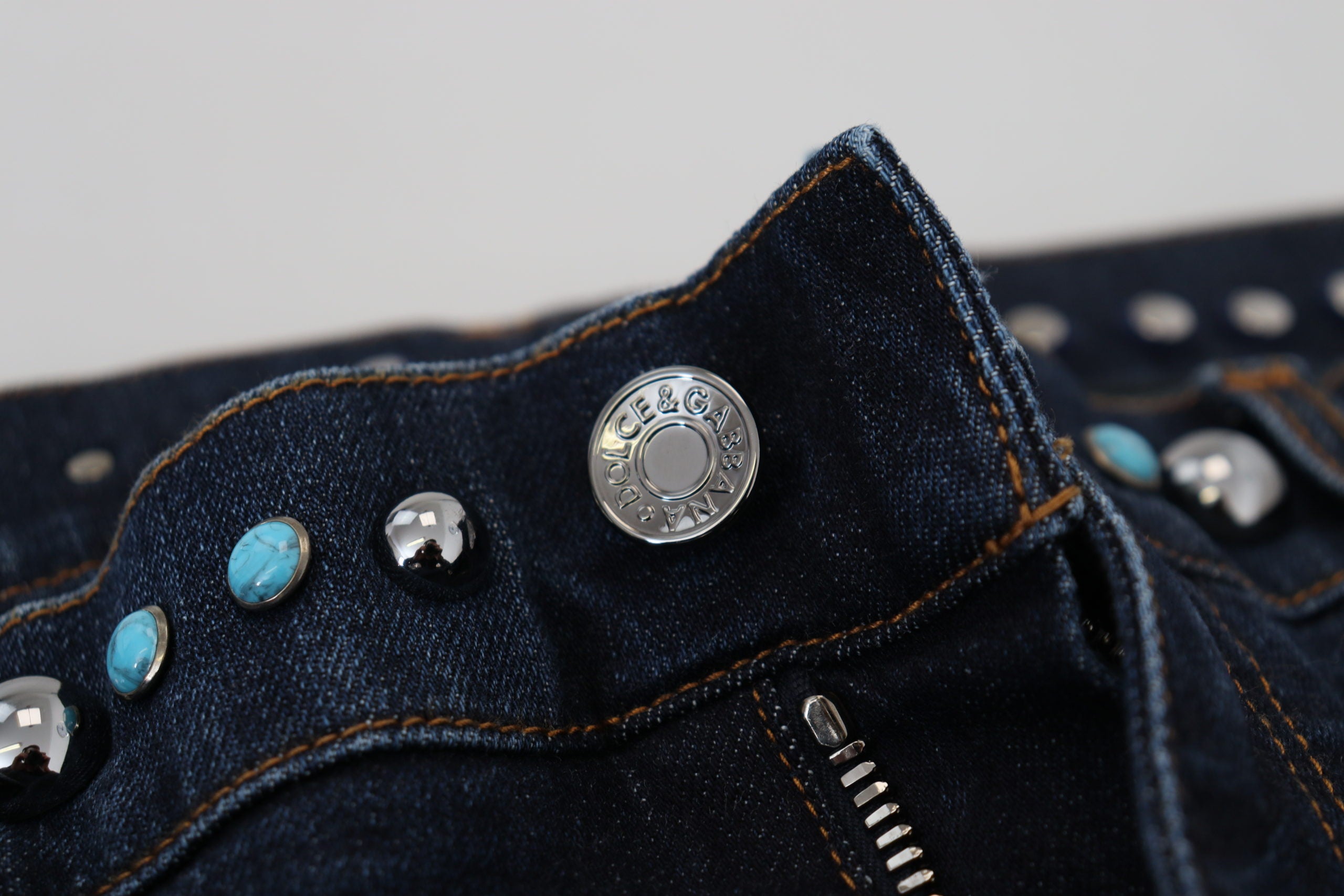 Dolce & Gabbana Blue Cotton Studded Low Waist Denim Jeans-6